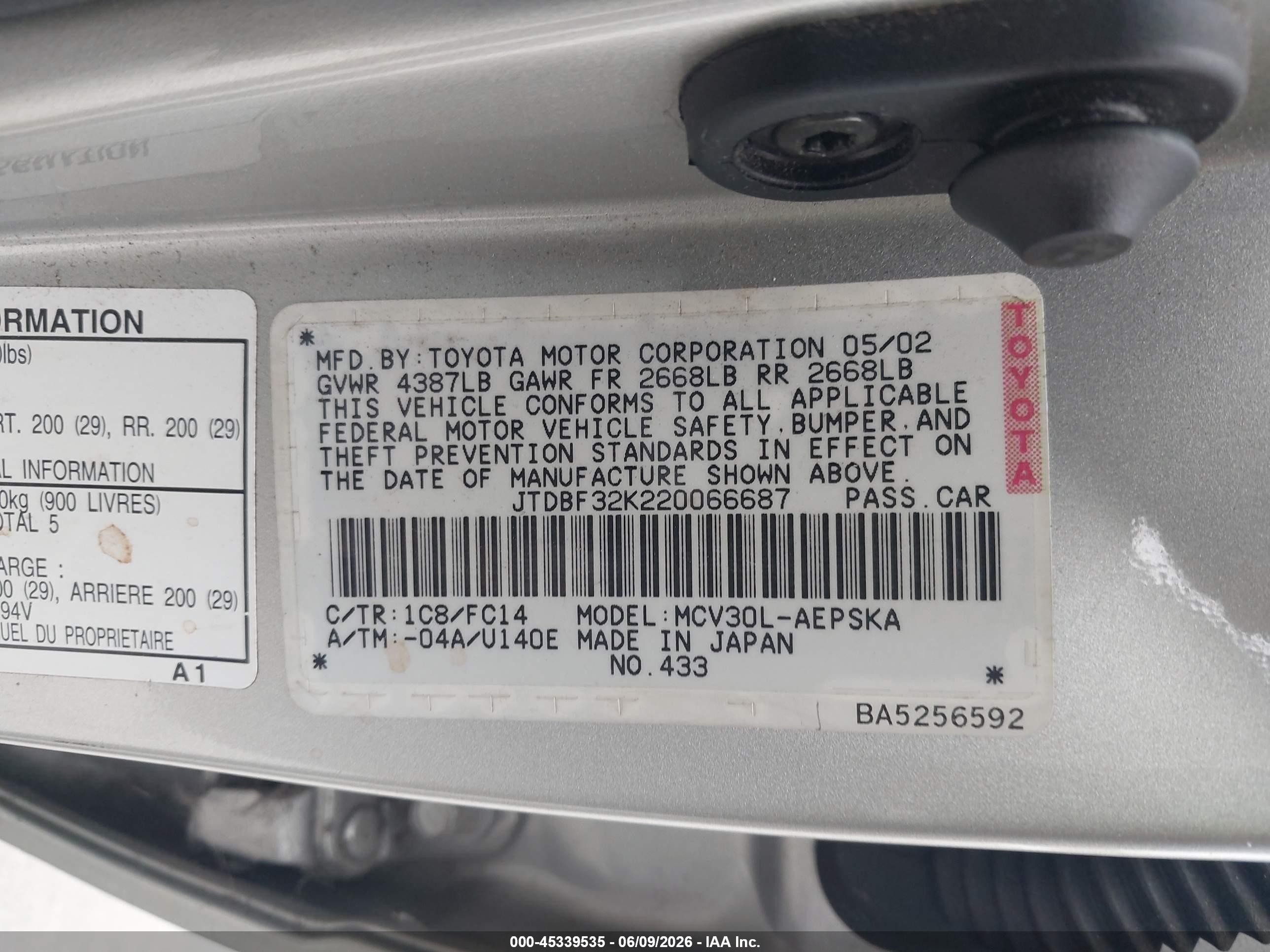 2002 Toyota Camry Se Silver vin: JTDBF32K220066687