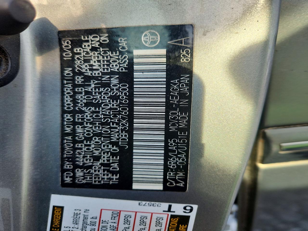 2006 Toyota Camry Xle V6 Silver vin: JTDBF32K760169500