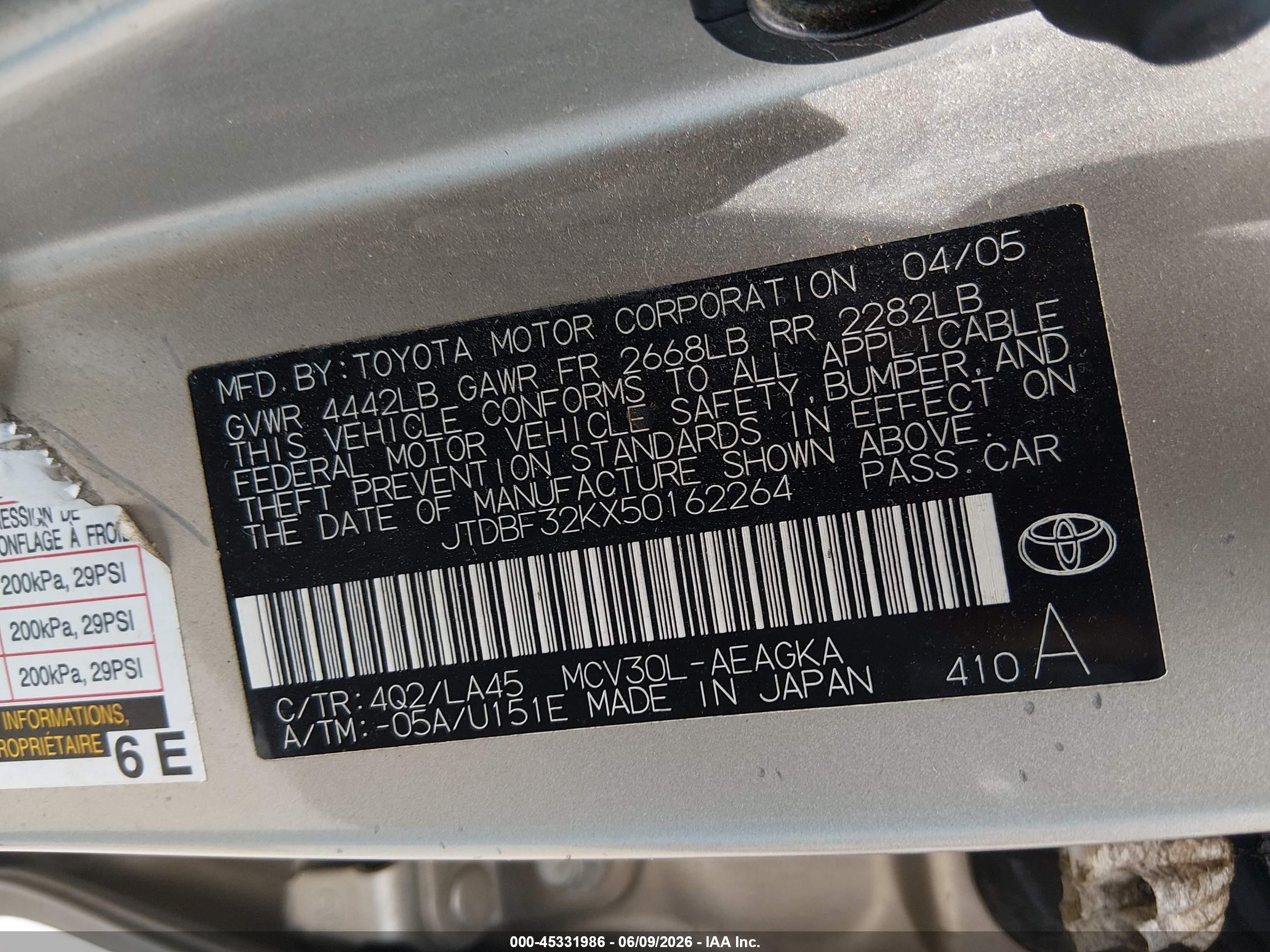 2005 Toyota Camry Xle V6 Gold vin: JTDBF32KX50162264