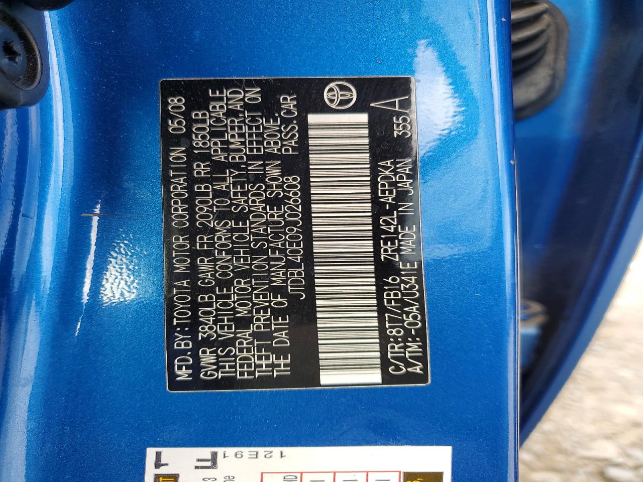 2009 Toyota Corolla Le Blue vin: JTDBL40E09J026608