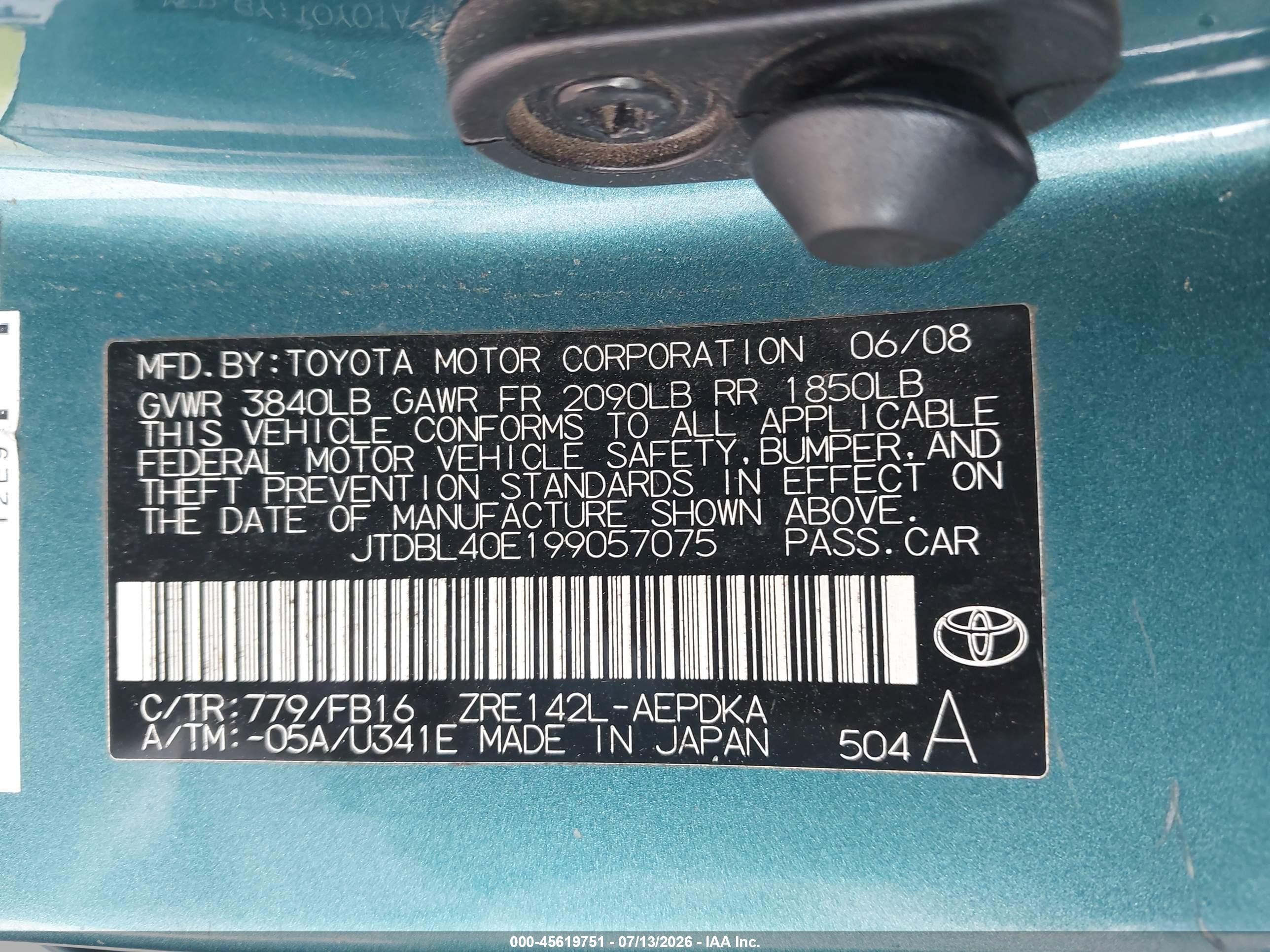 2009 Toyota Corolla Le Green vin: JTDBL40E199057075