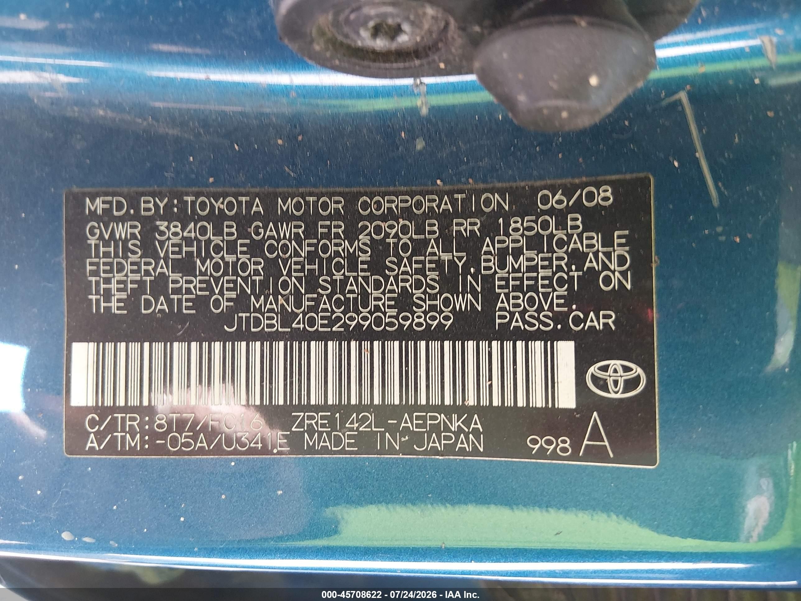 2009 Toyota Corolla Xle Blue vin: JTDBL40E299059899