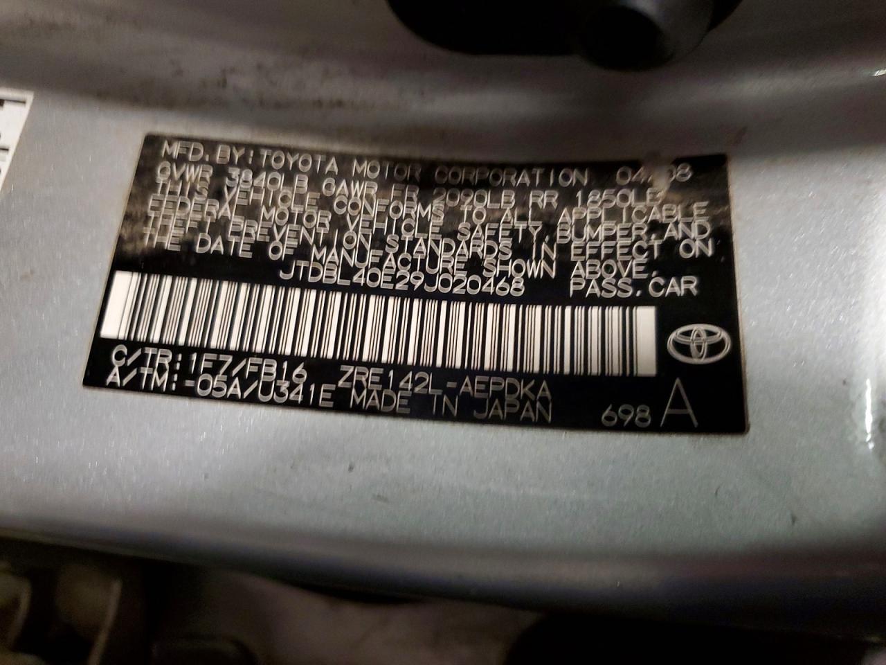 2009 Toyota Corolla Le Silver vin: JTDBL40E29J020468
