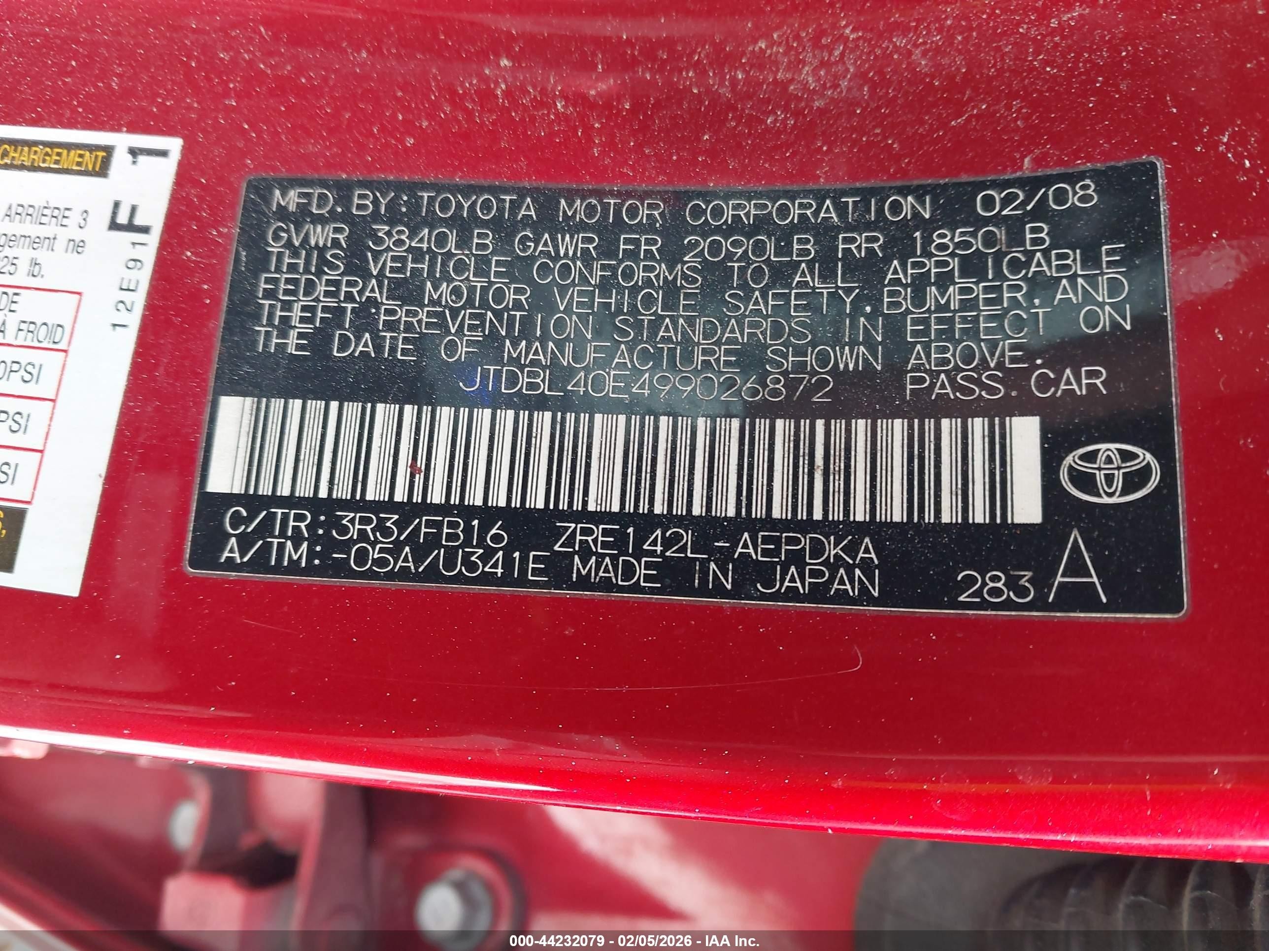 2009 Toyota Corolla Le/xle Red vin: JTDBL40E499026872