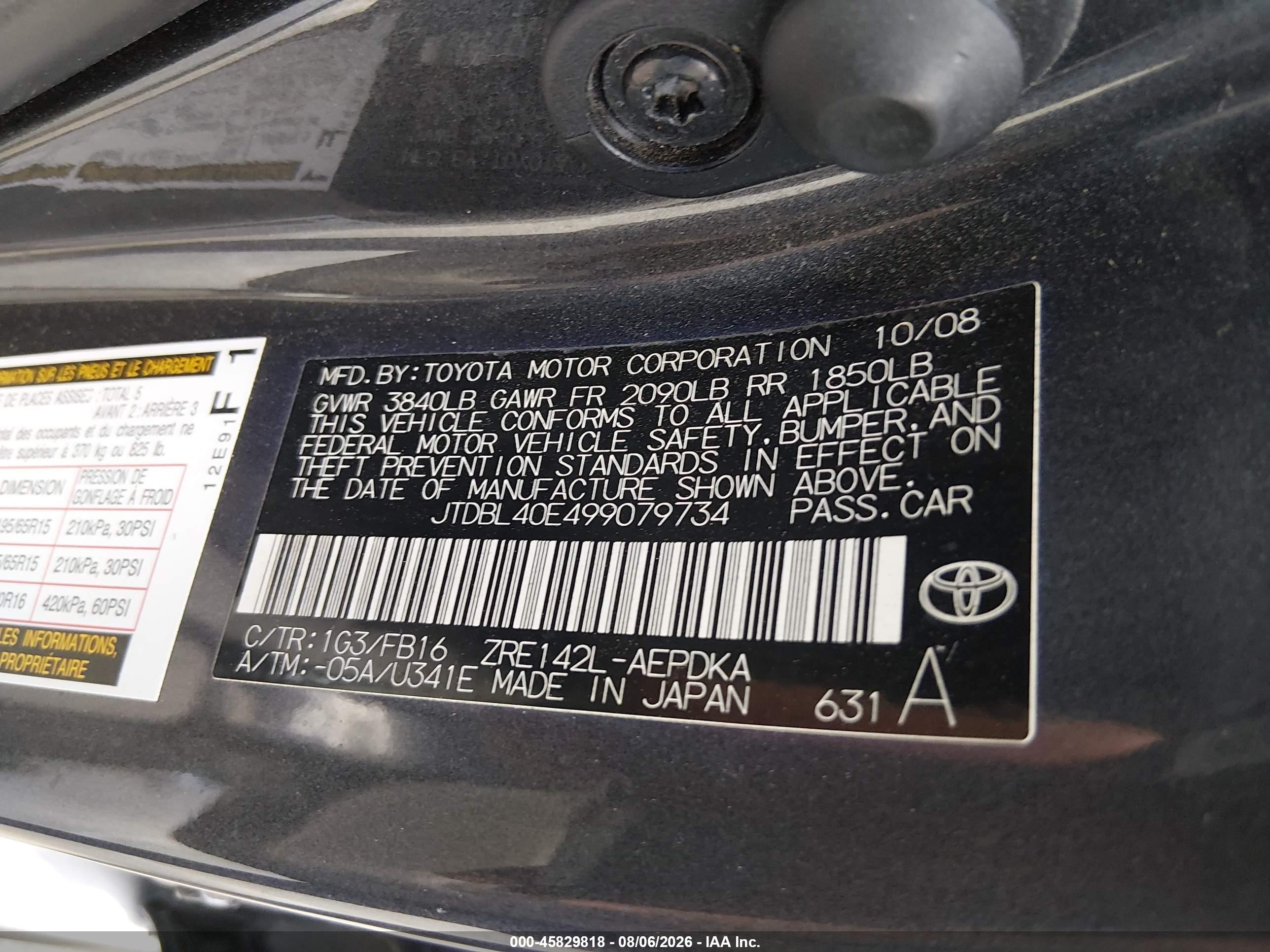 2009 Toyota Corolla Le Gray vin: JTDBL40E499079734