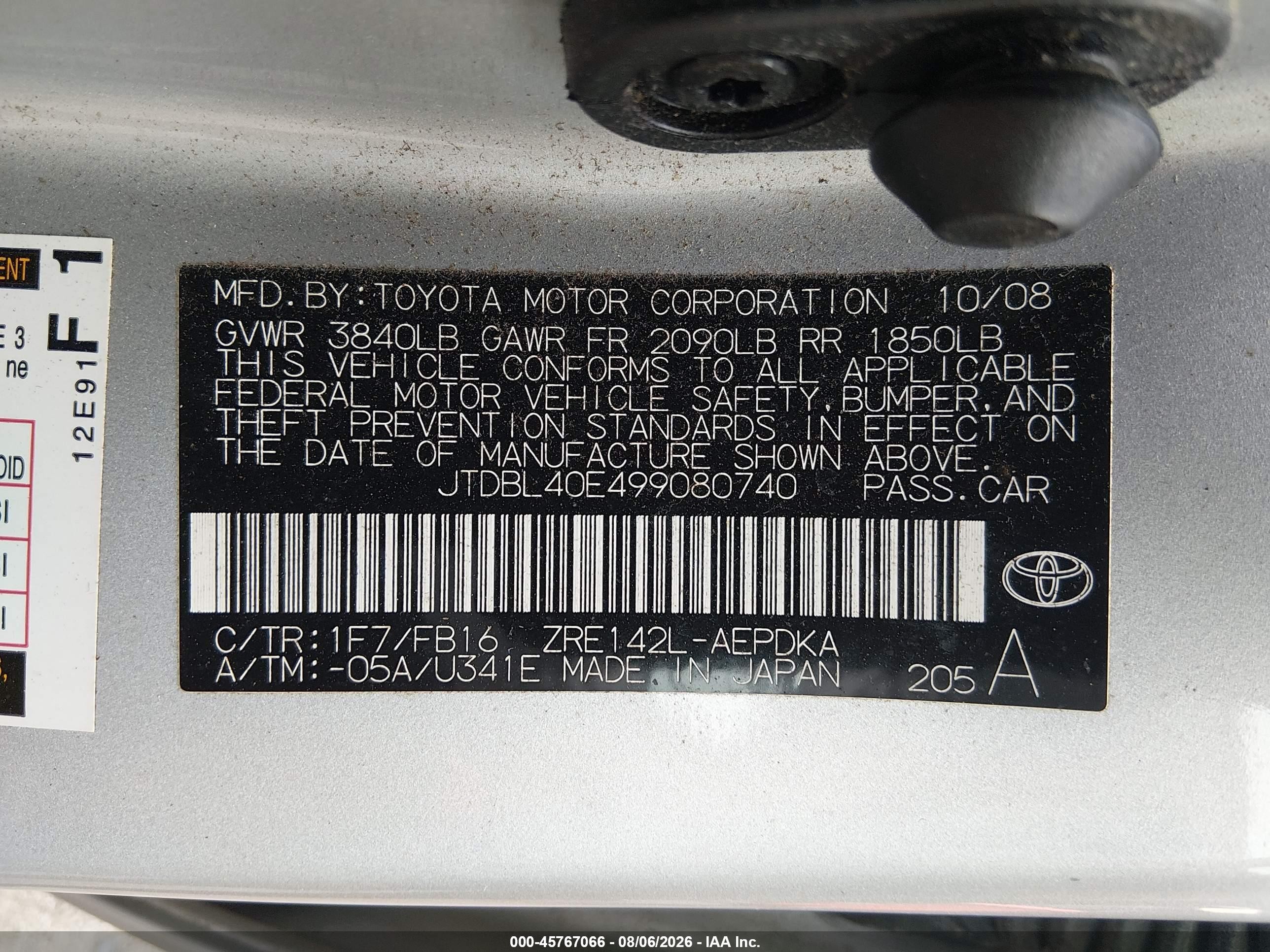 2009 Toyota Corolla Le Серебряный vin: JTDBL40E499080740