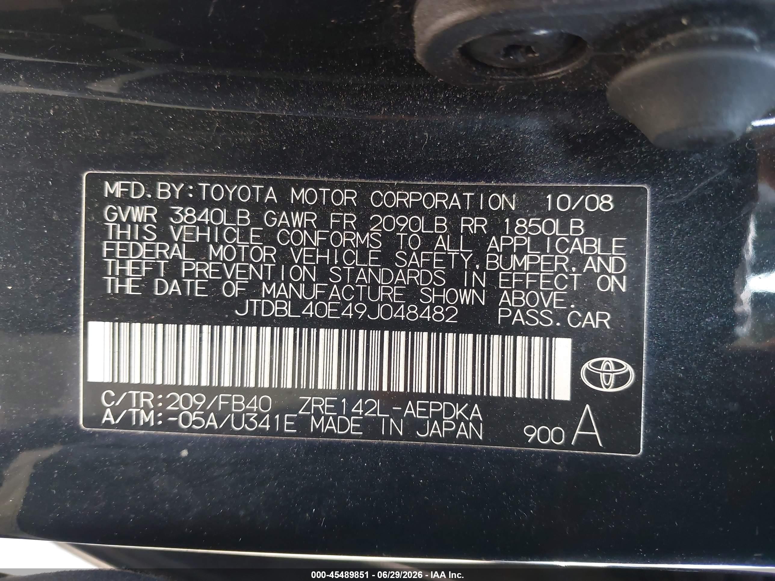 2009 Toyota Corolla Le Black vin: JTDBL40E49J048482