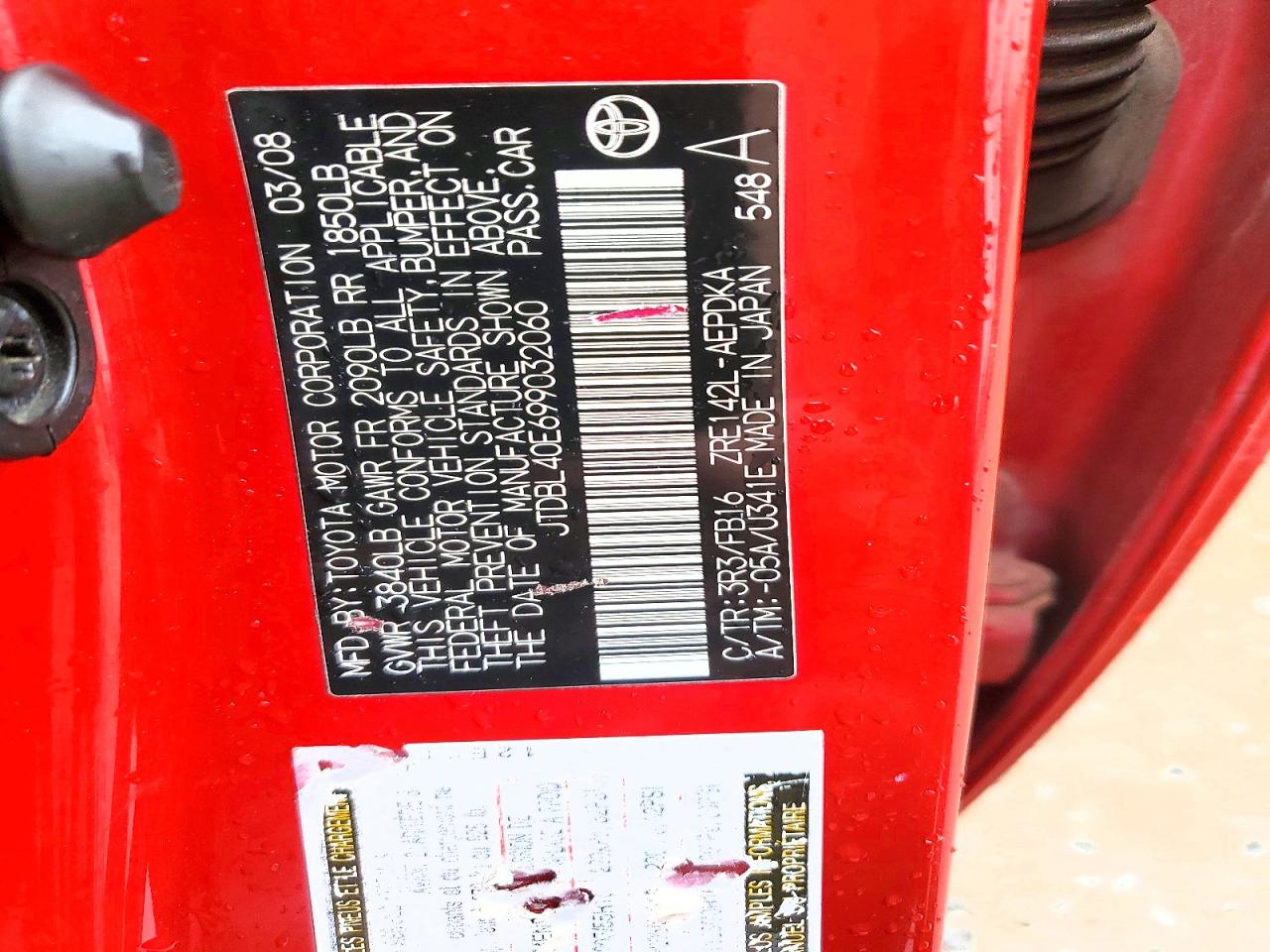 2009 Toyota Corolla Le Red vin: JTDBL40E699032060