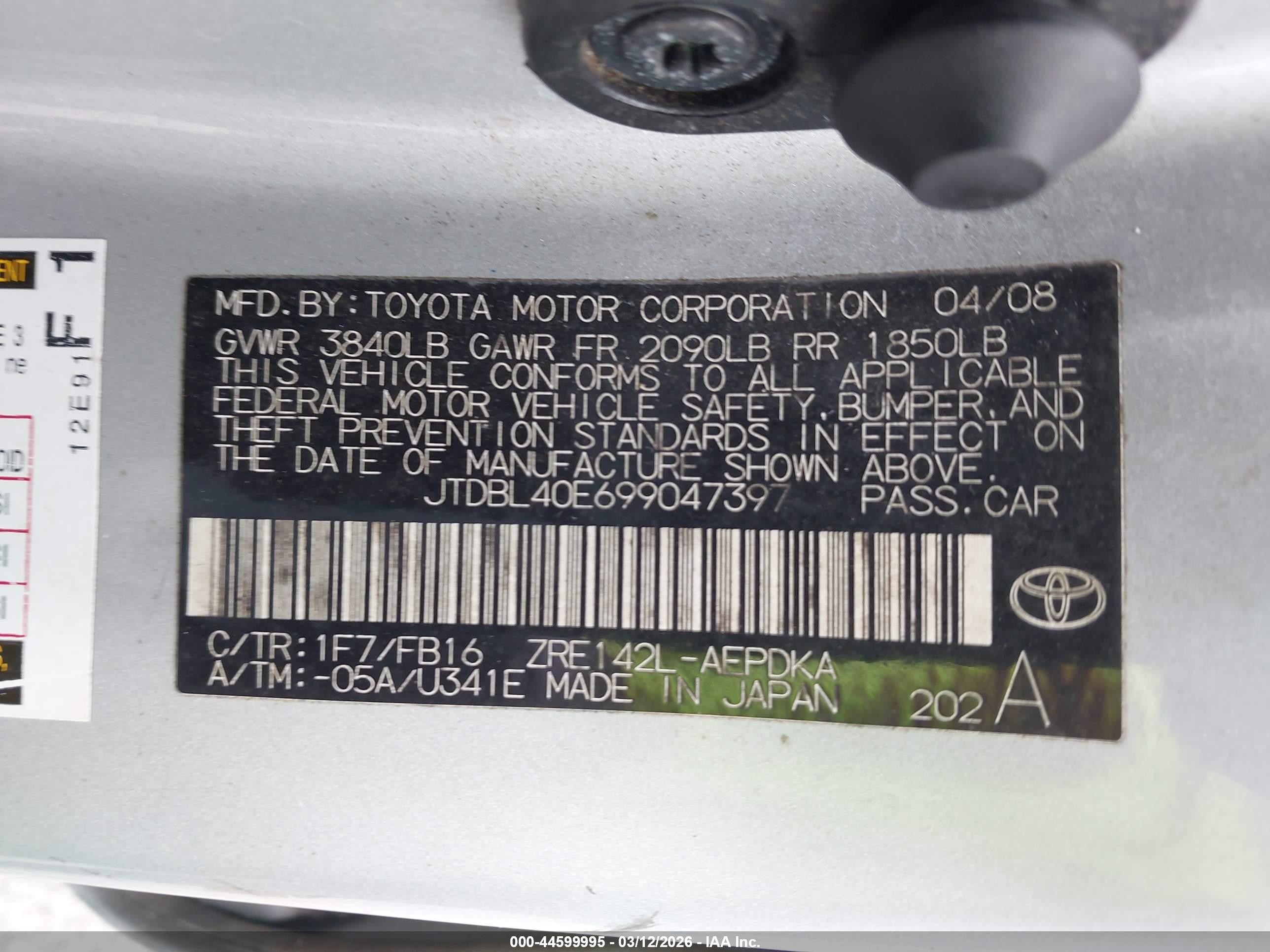 2009 Toyota Corolla Le Серебряный vin: JTDBL40E699047397