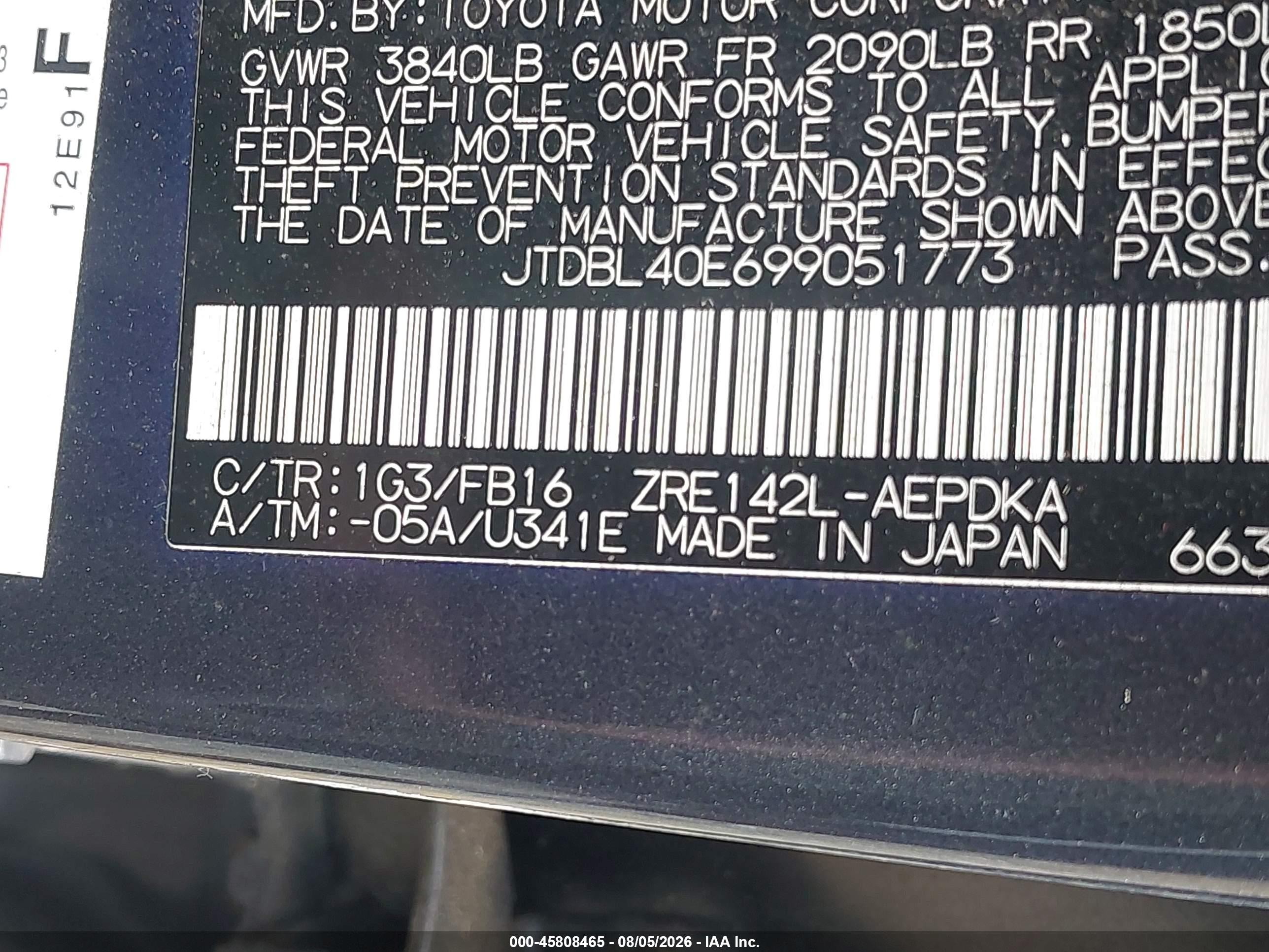 2009 Toyota Corolla Le Gray vin: JTDBL40E699051773