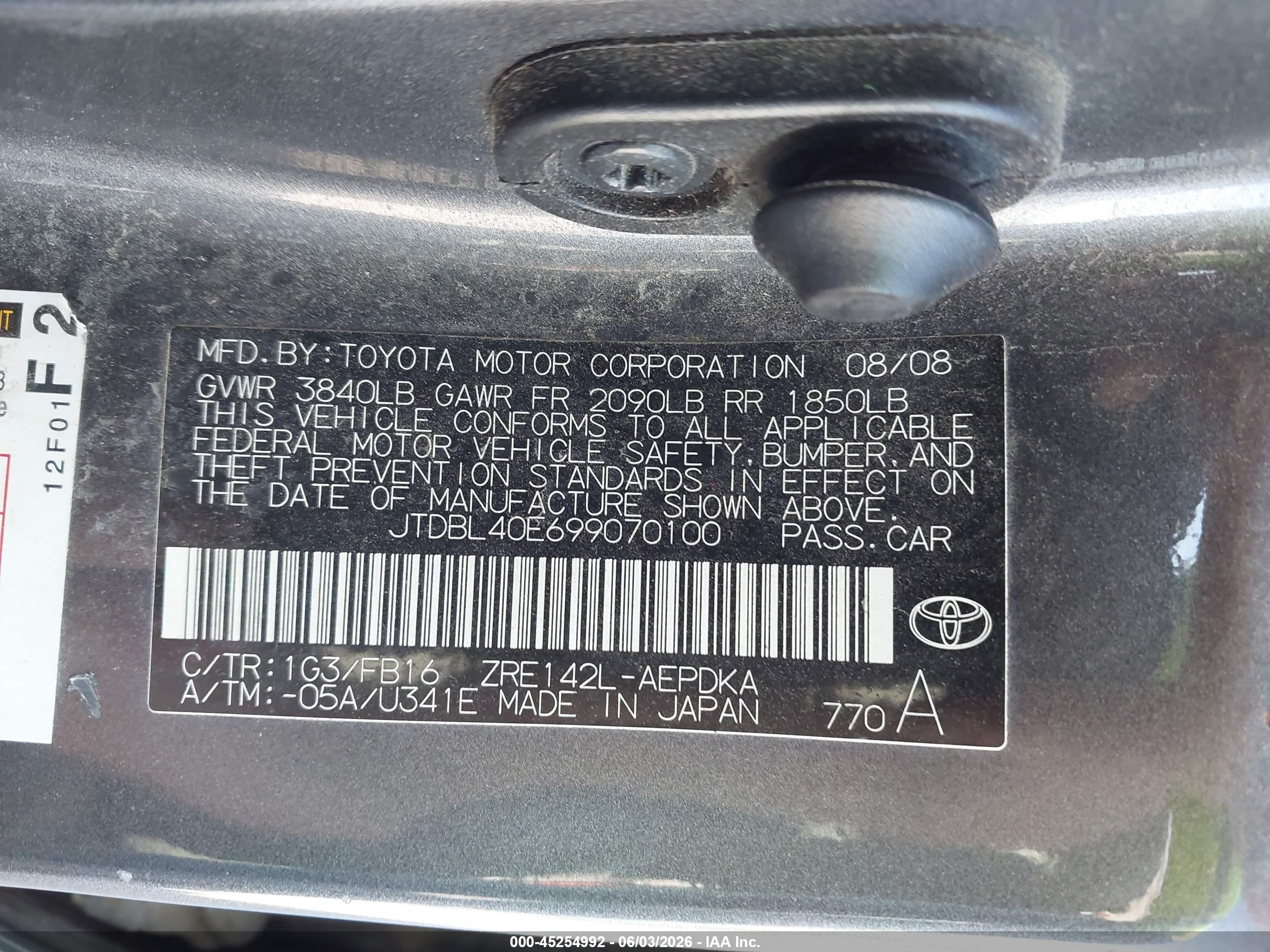 2009 Toyota Corolla Le Gray vin: JTDBL40E699070100
