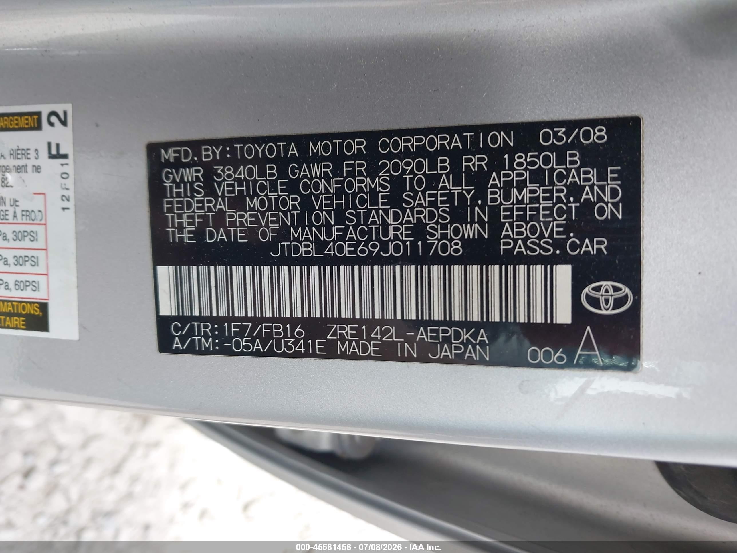 2009 Toyota Corolla Le Silver vin: JTDBL40E69J011708