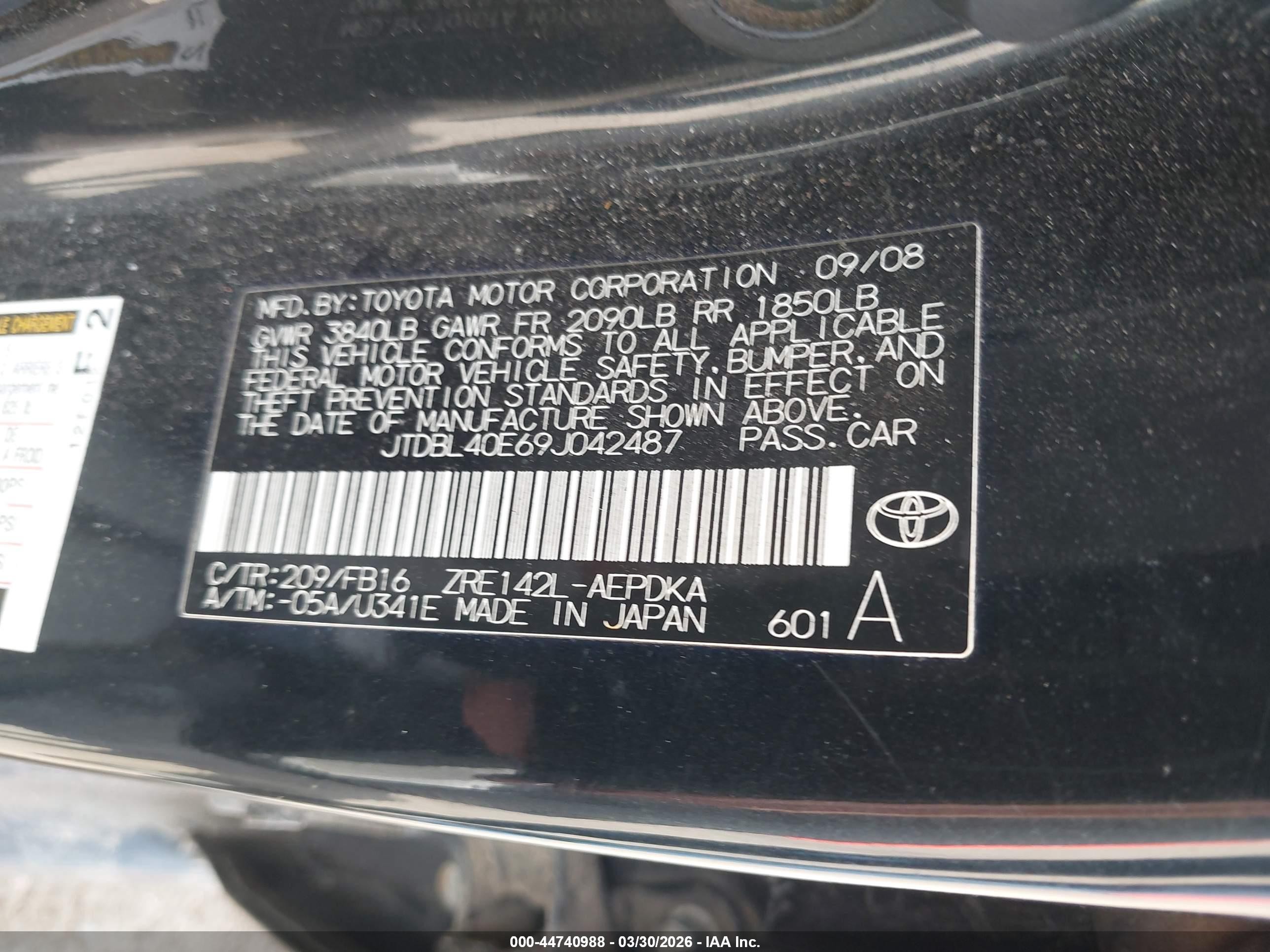 2009 Toyota Corolla Le Black vin: JTDBL40E69J042487