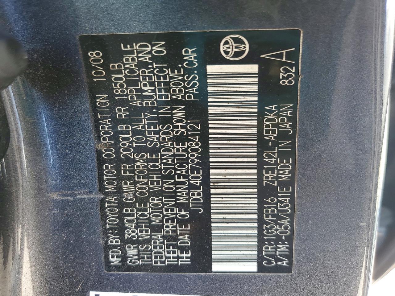 2009 Toyota Corolla Le Gray vin: JTDBL40E799084121