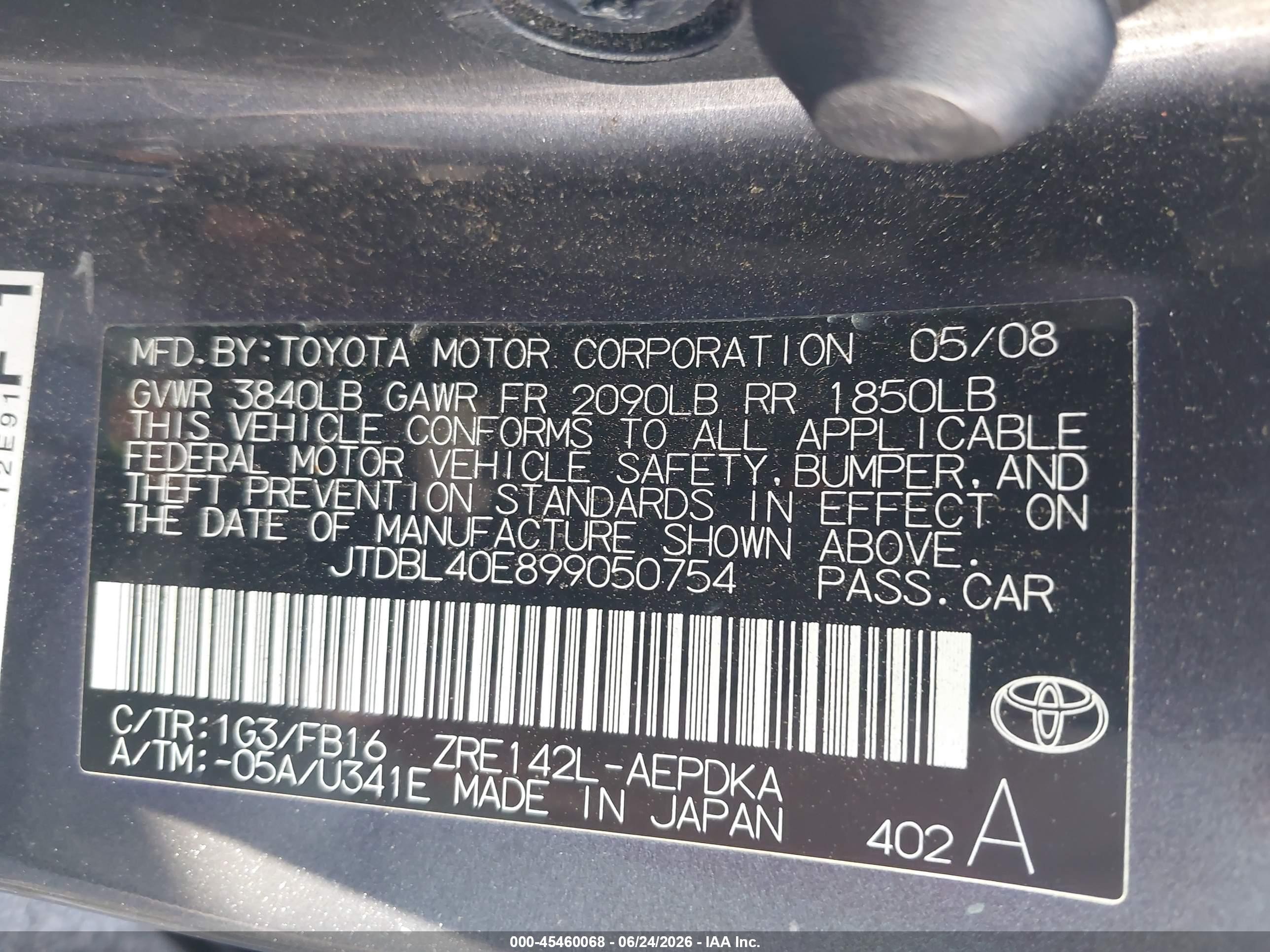 2009 Toyota Corolla Le Gray vin: JTDBL40E899050754