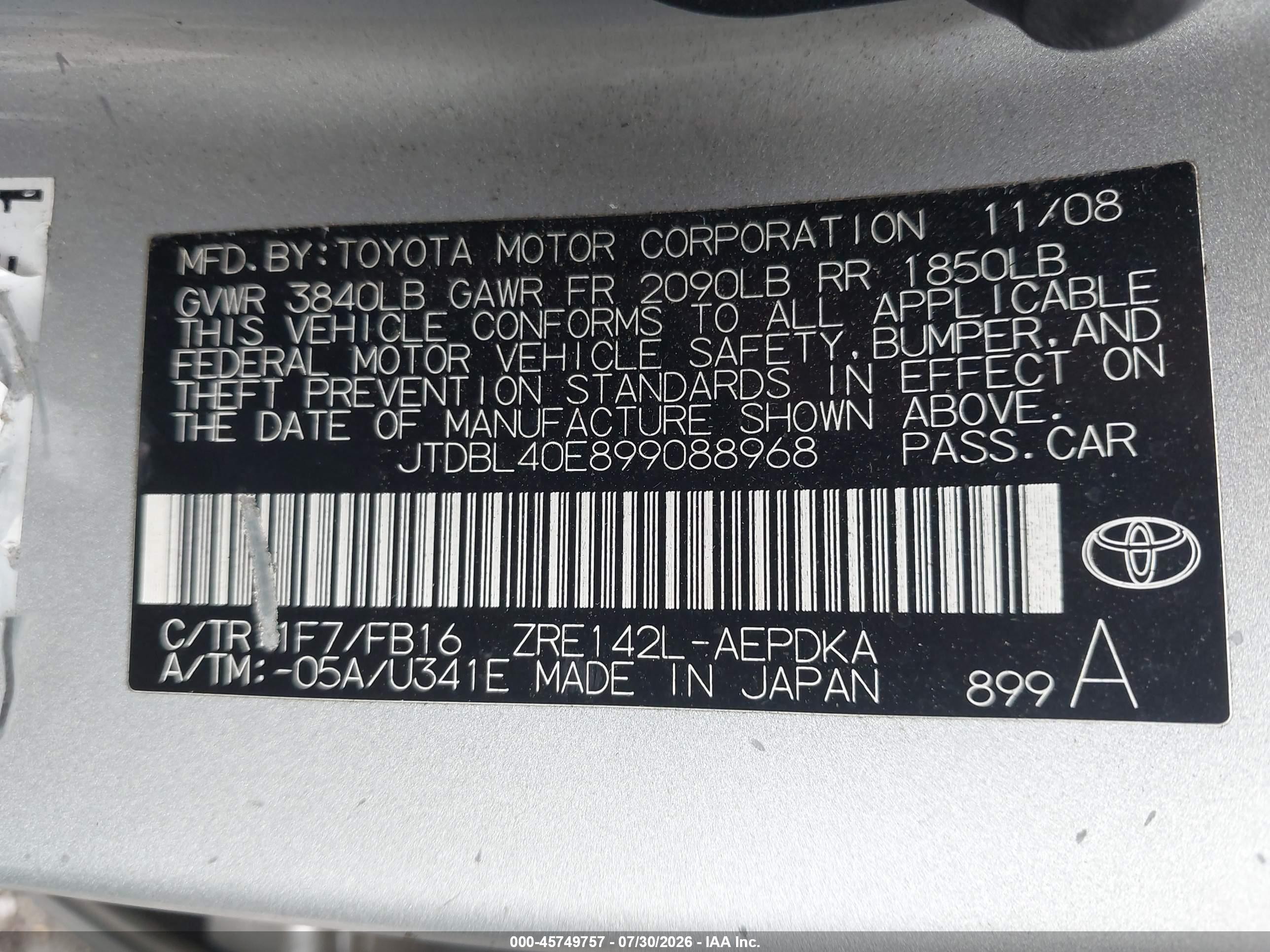 2009 Toyota Corolla   Silver vin: JTDBL40E899088968