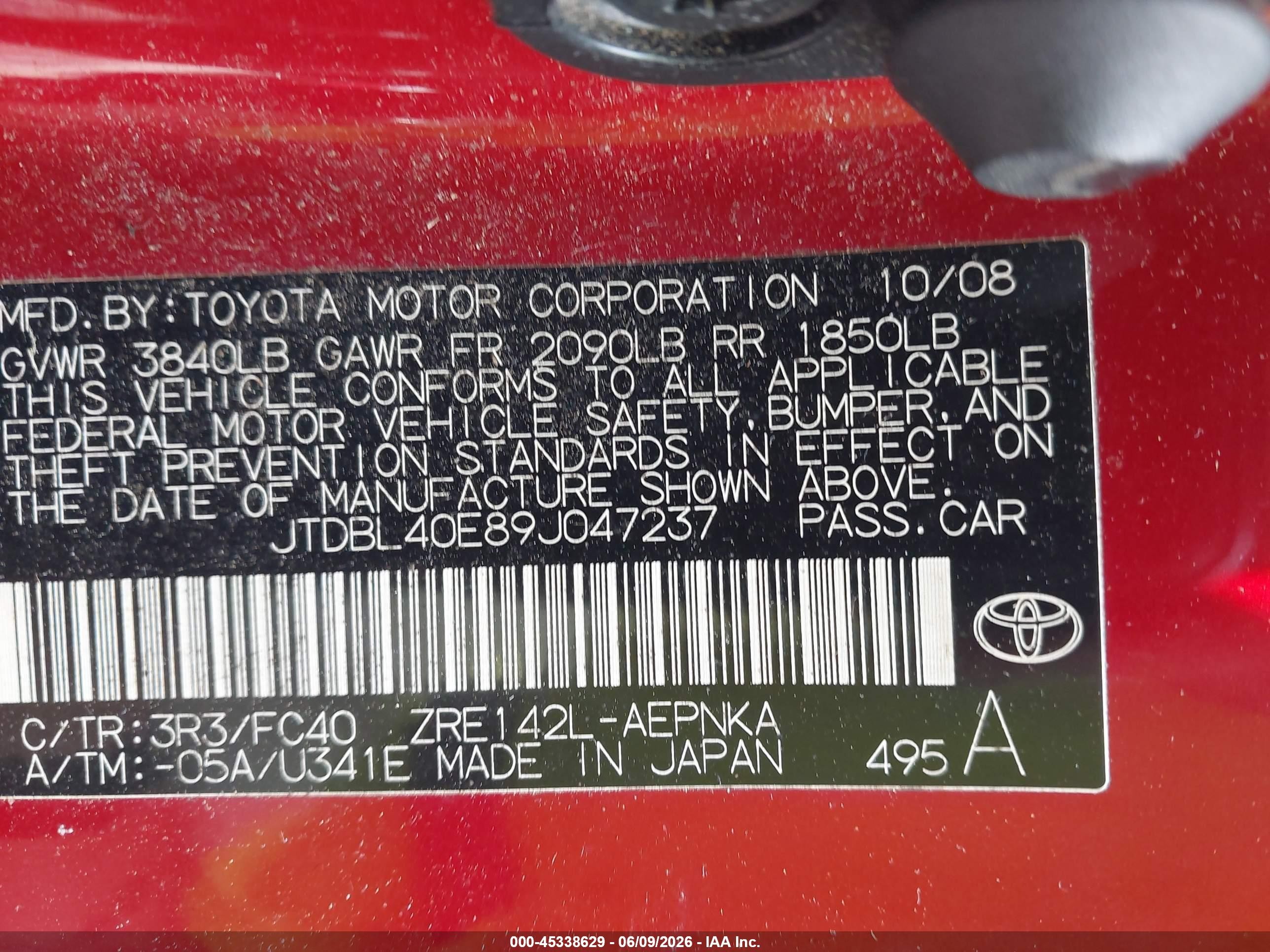 2009 Toyota Corolla Xle Red vin: JTDBL40E89J047237