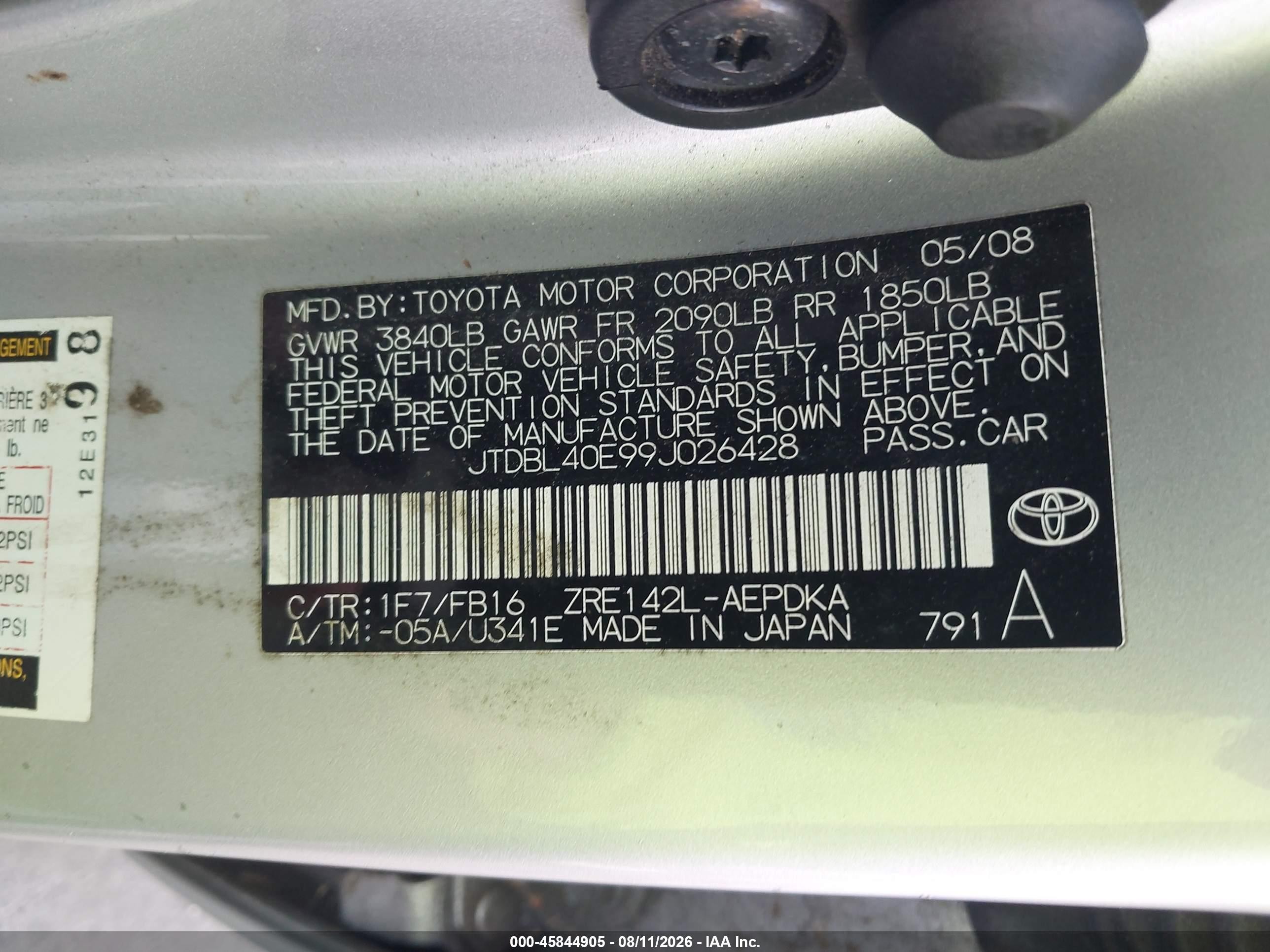 2009 Toyota Corolla Le Gray vin: JTDBL40E99J026428