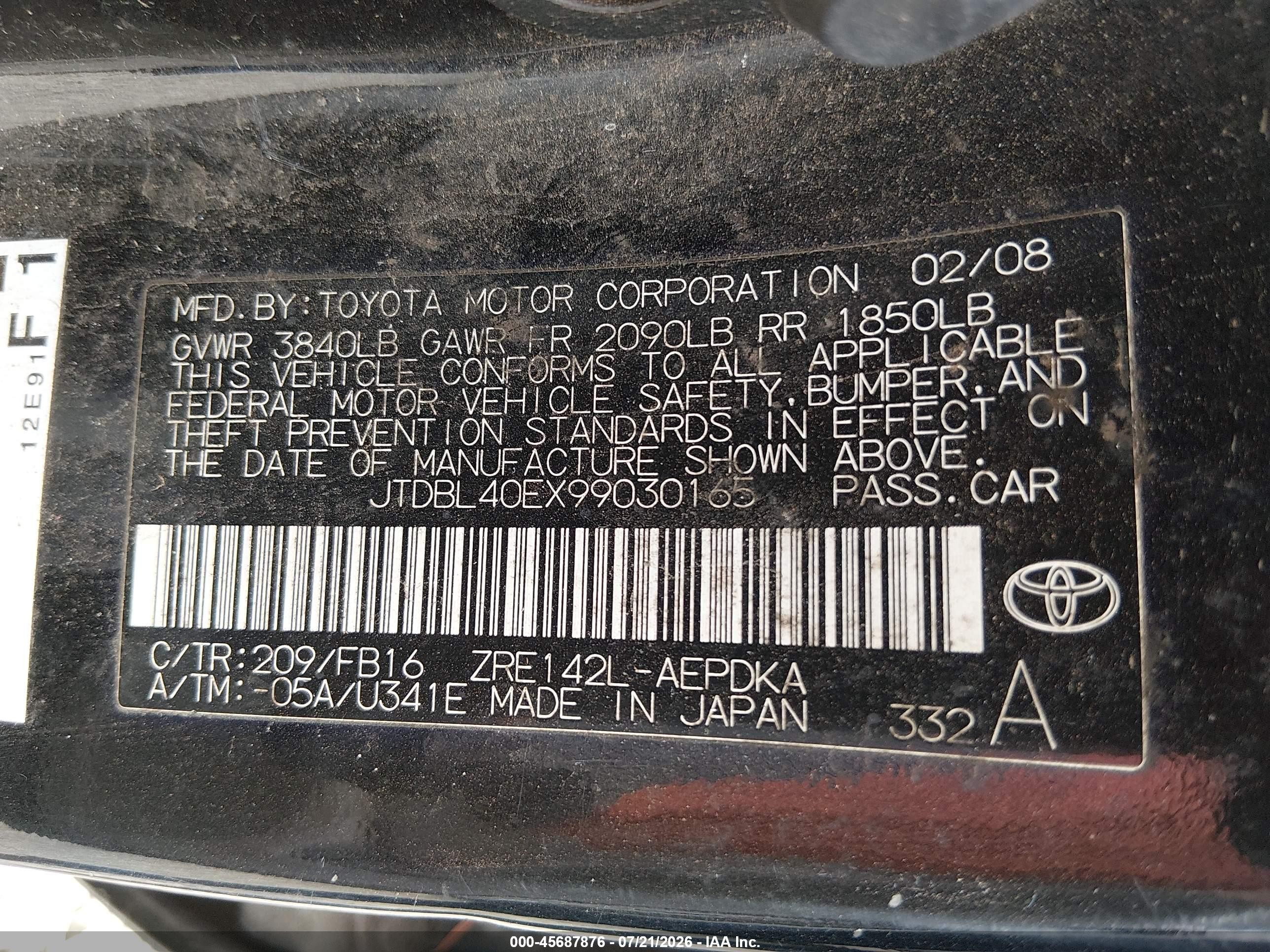 2009 Toyota Corolla   Black vin: JTDBL40EX99030165