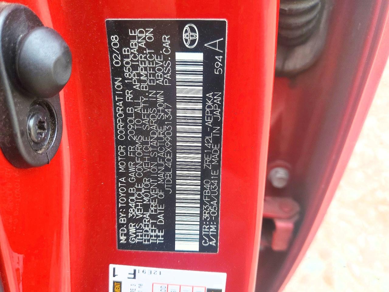 2009 Toyota Corolla Le Red vin: JTDBL40EX99031347