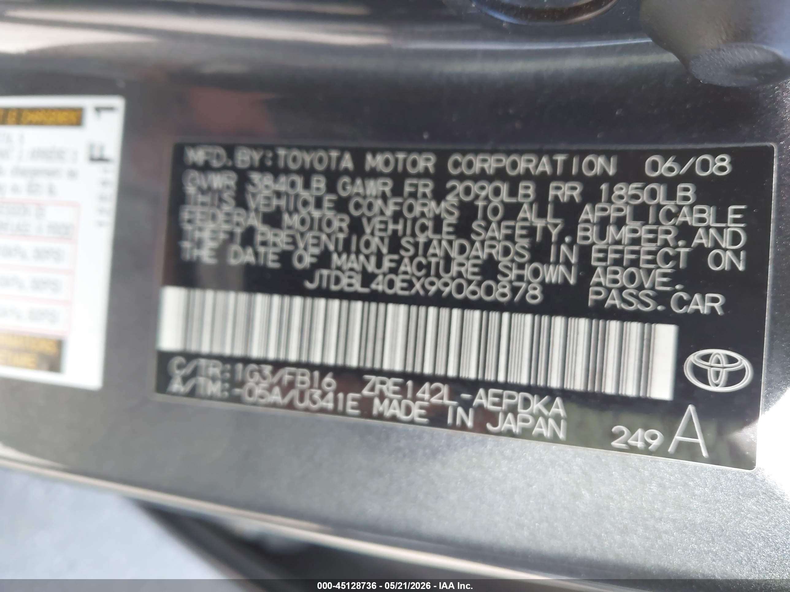 2009 Toyota Corolla Le Gray vin: JTDBL40EX99060878