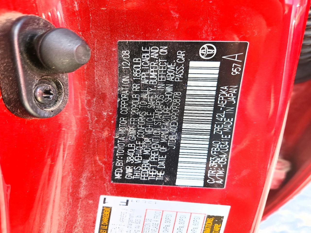 2009 Toyota Corolla Le Red vin: JTDBL40EX99093878