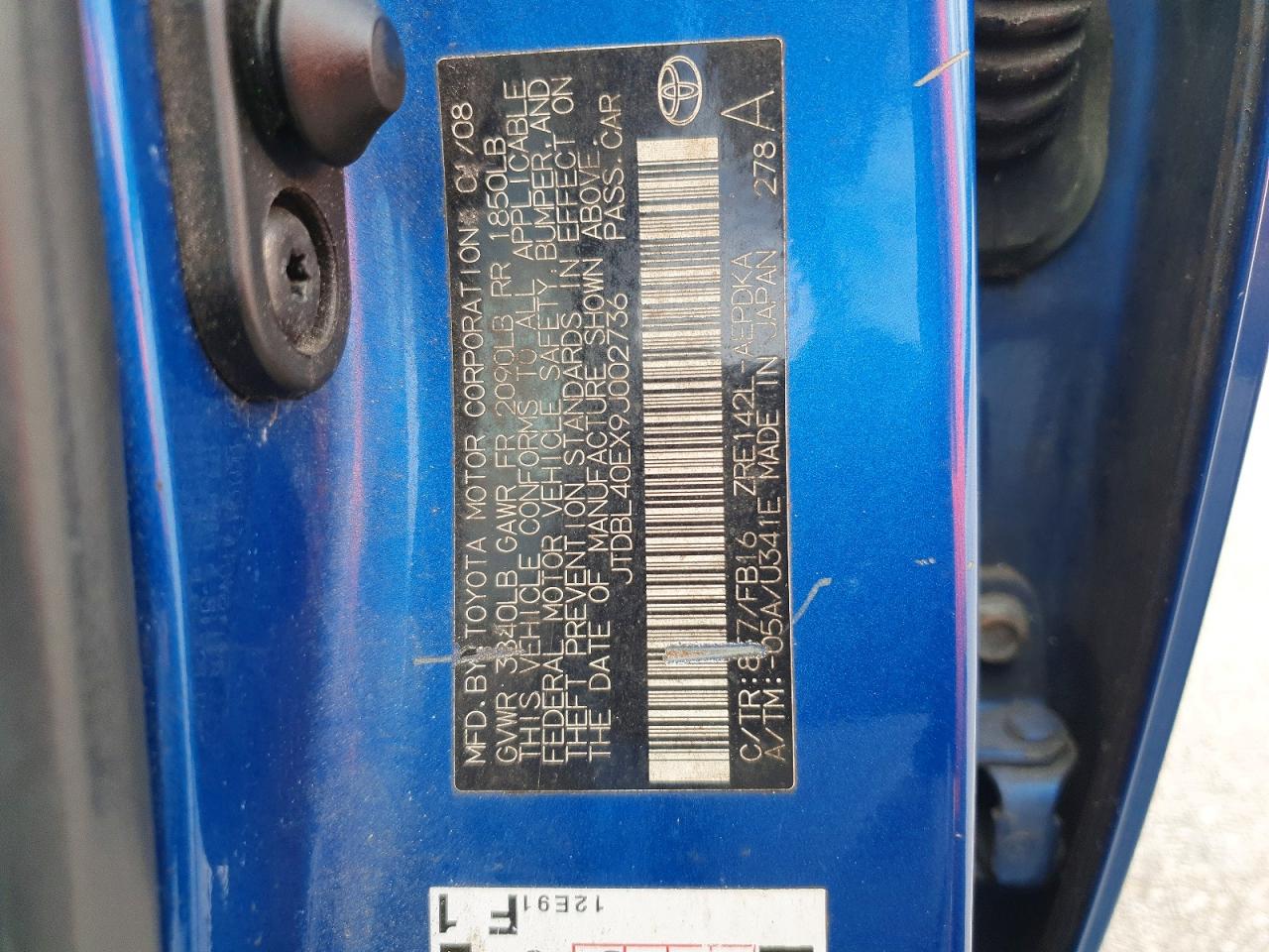 2009 Toyota Corolla Le Blue vin: JTDBL40EX9J002736