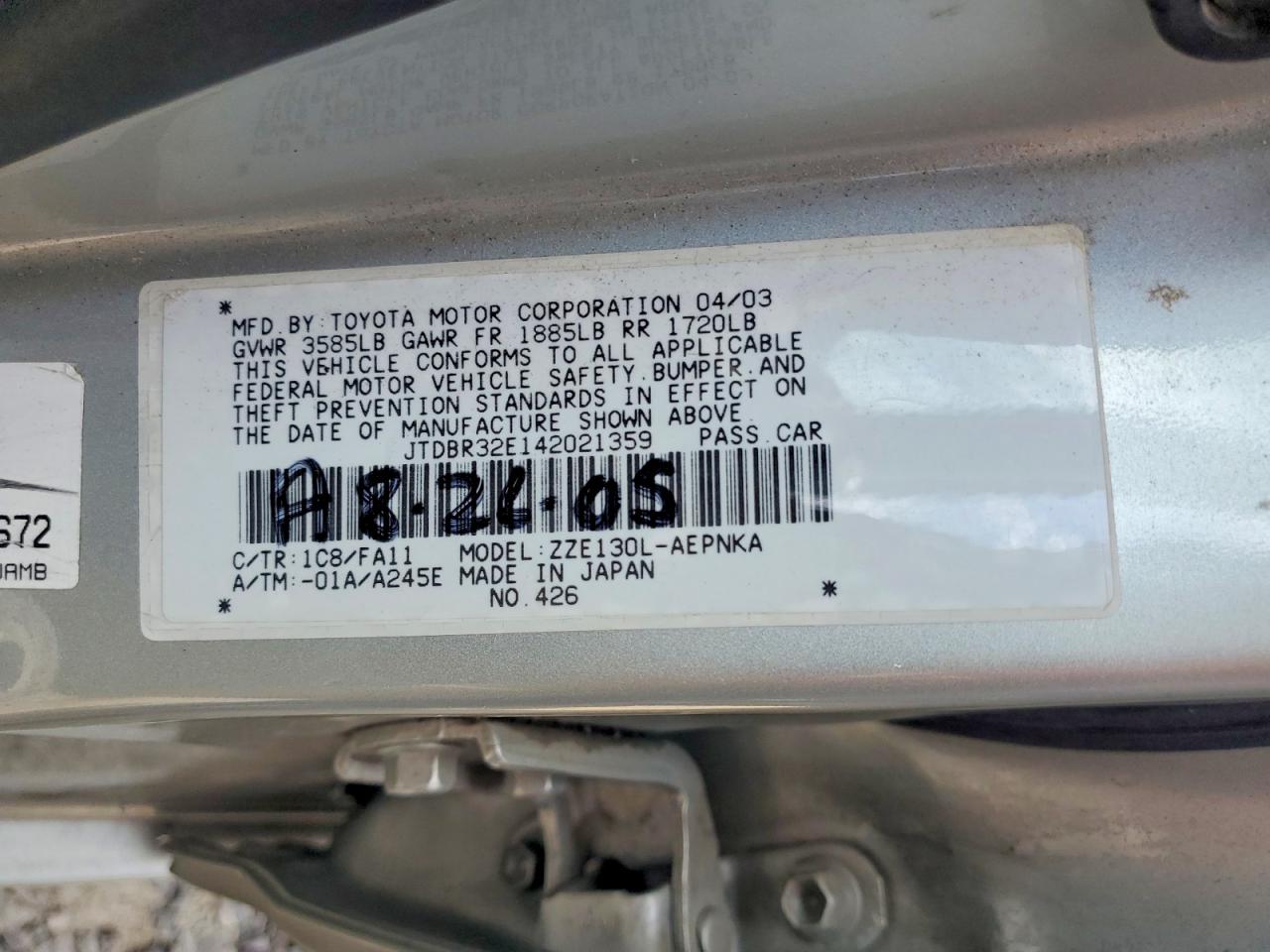 2004 Toyota Corolla Le Silver vin: JTDBR32E142021359