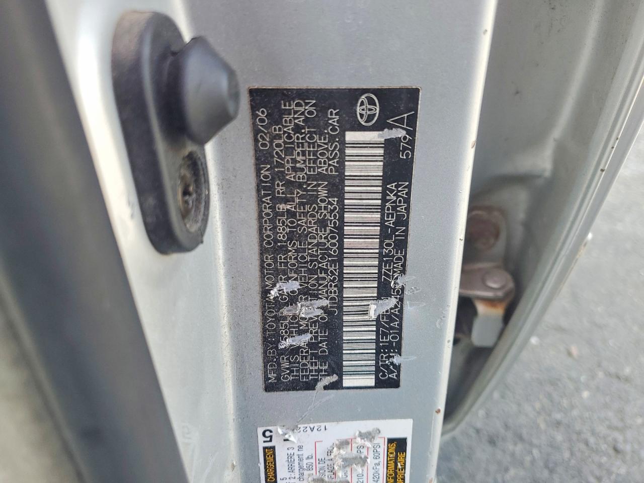 2006 Toyota Corolla Le Silver vin: JTDBR32E160075534