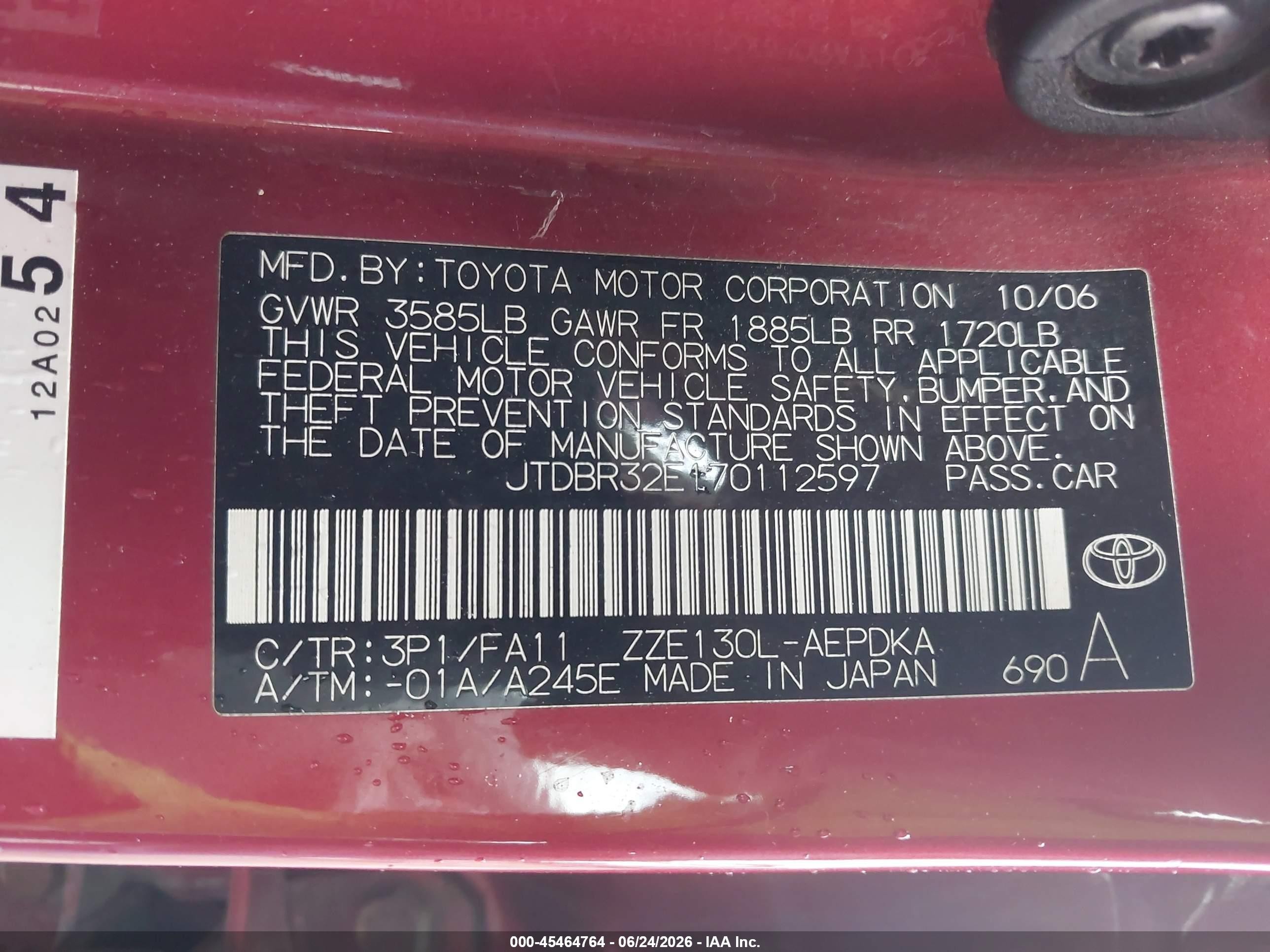 2007 Toyota Corolla Ce Red vin: JTDBR32E170112597