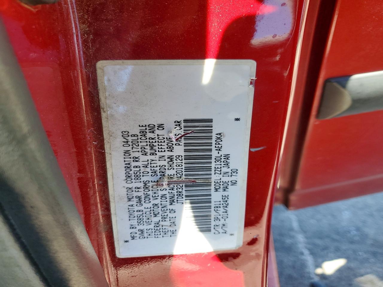 2004 Toyota Corolla Ce Red vin: JTDBR32E242018129