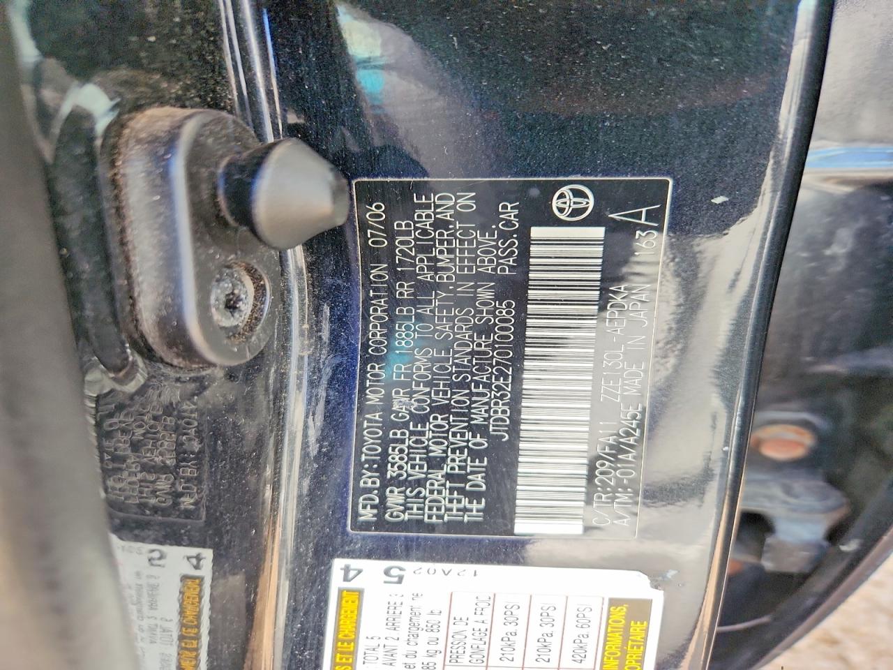 2007 Toyota Corolla Ce Black vin: JTDBR32E270100085