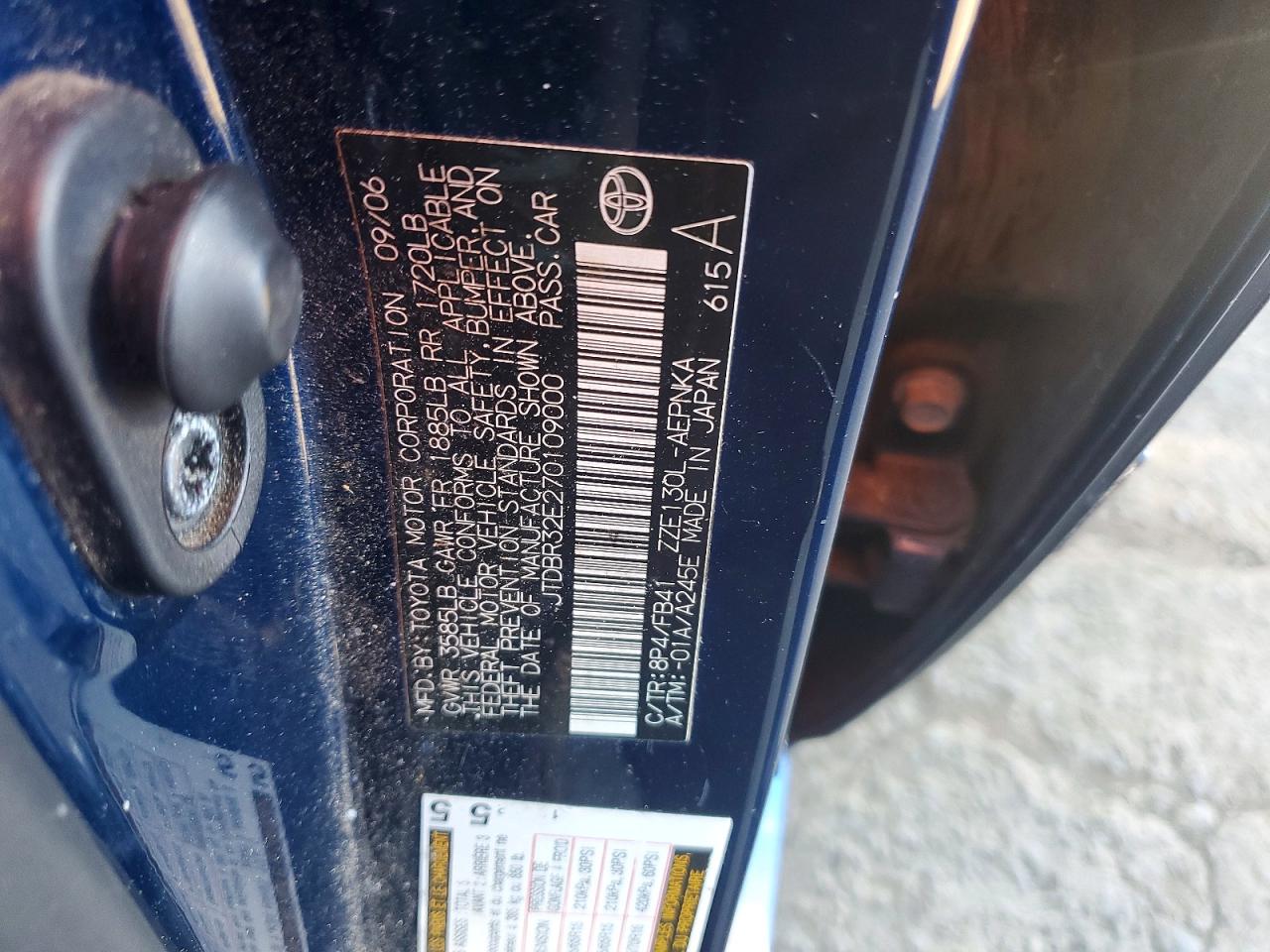 2007 Toyota Corolla Le Blue vin: JTDBR32E270109000