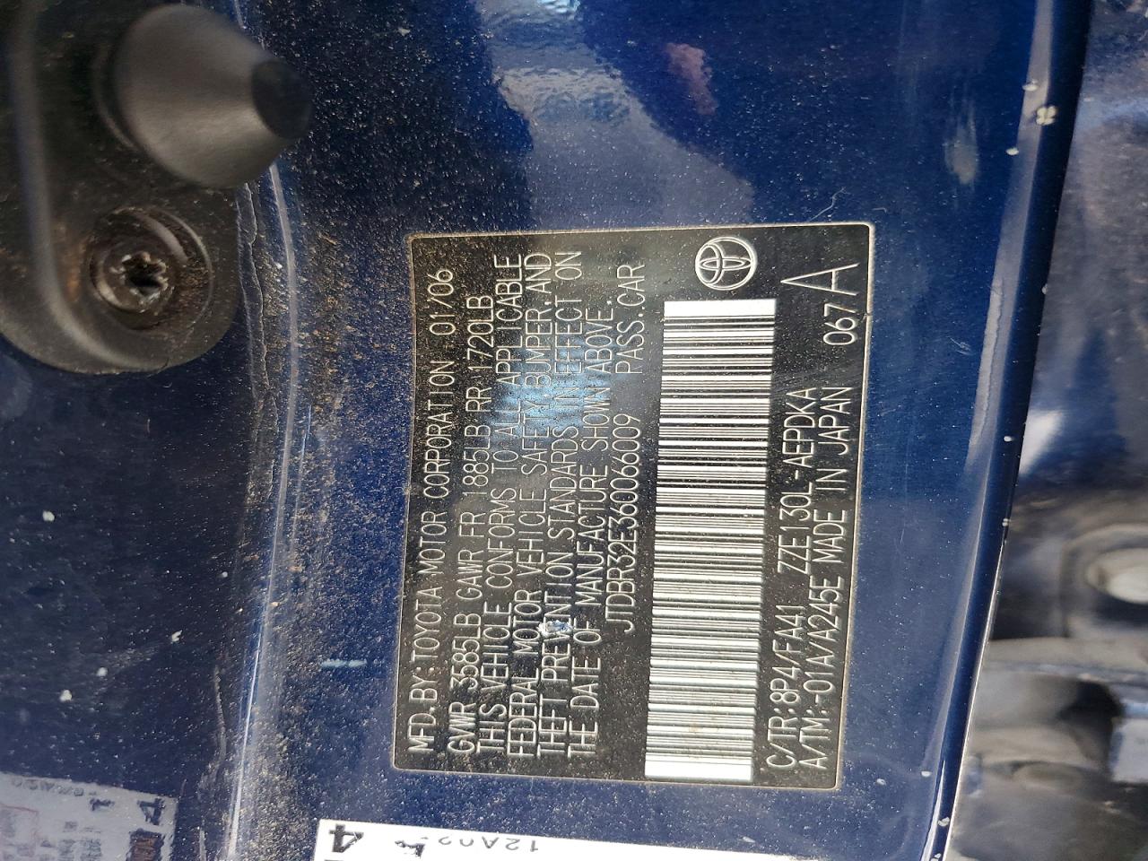 2006 Toyota Corolla Ce Blue vin: JTDBR32E360066009