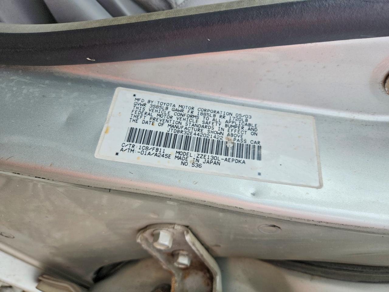 2004 Toyota Corolla Ce Silver vin: JTDBR32E442021422