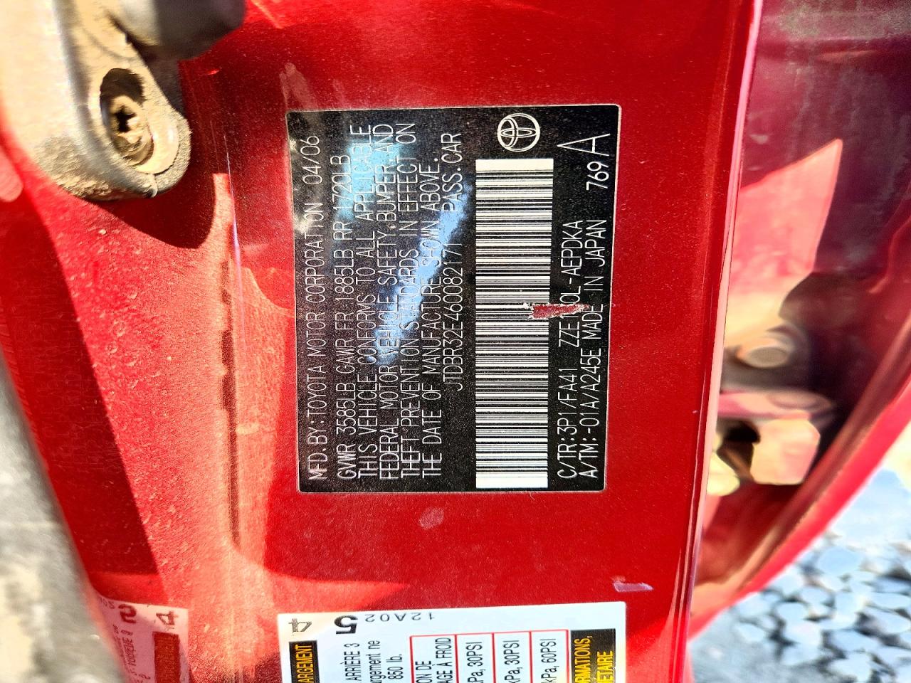 2006 Toyota Corolla Ce Red vin: JTDBR32E460082171