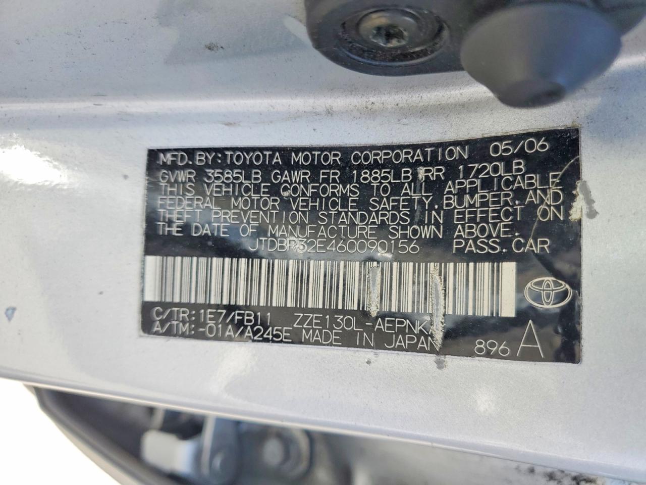 2006 Toyota Corolla Le Silver vin: JTDBR32E460090156