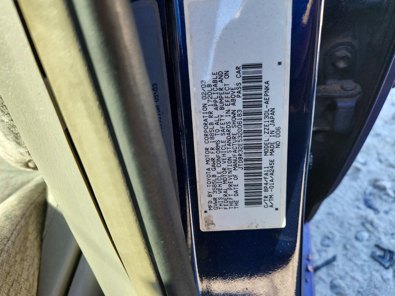 2003 Toyota Corolla Le Blue vin: JTDBR32E532006183