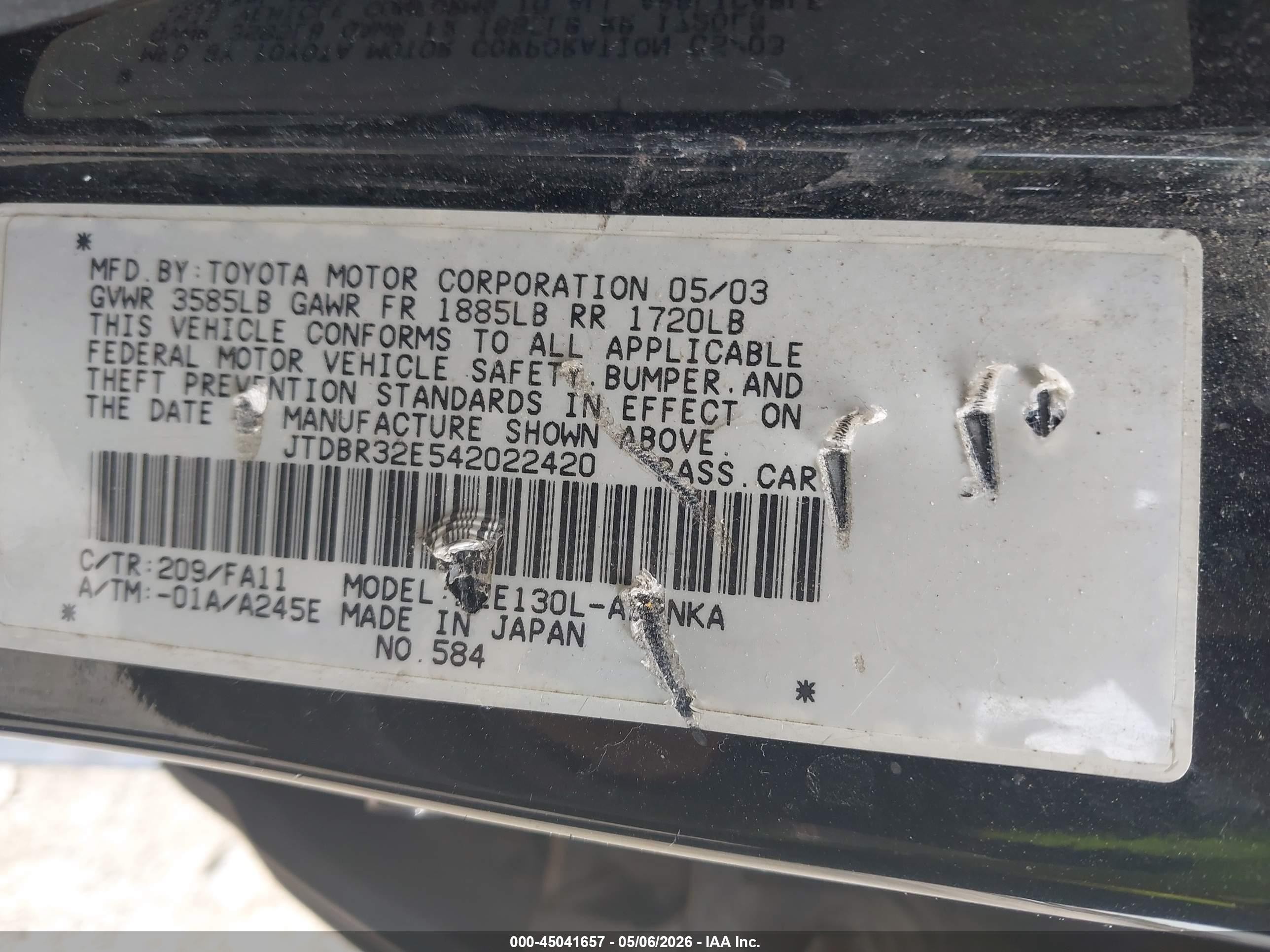 2004 Toyota Corolla Le Черный vin: JTDBR32E542022420
