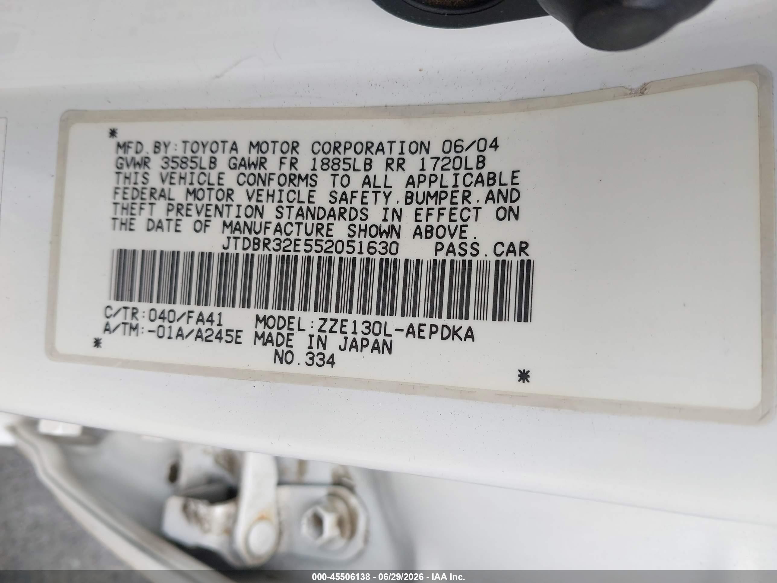 2005 Toyota Corolla Ce White vin: JTDBR32E552051630