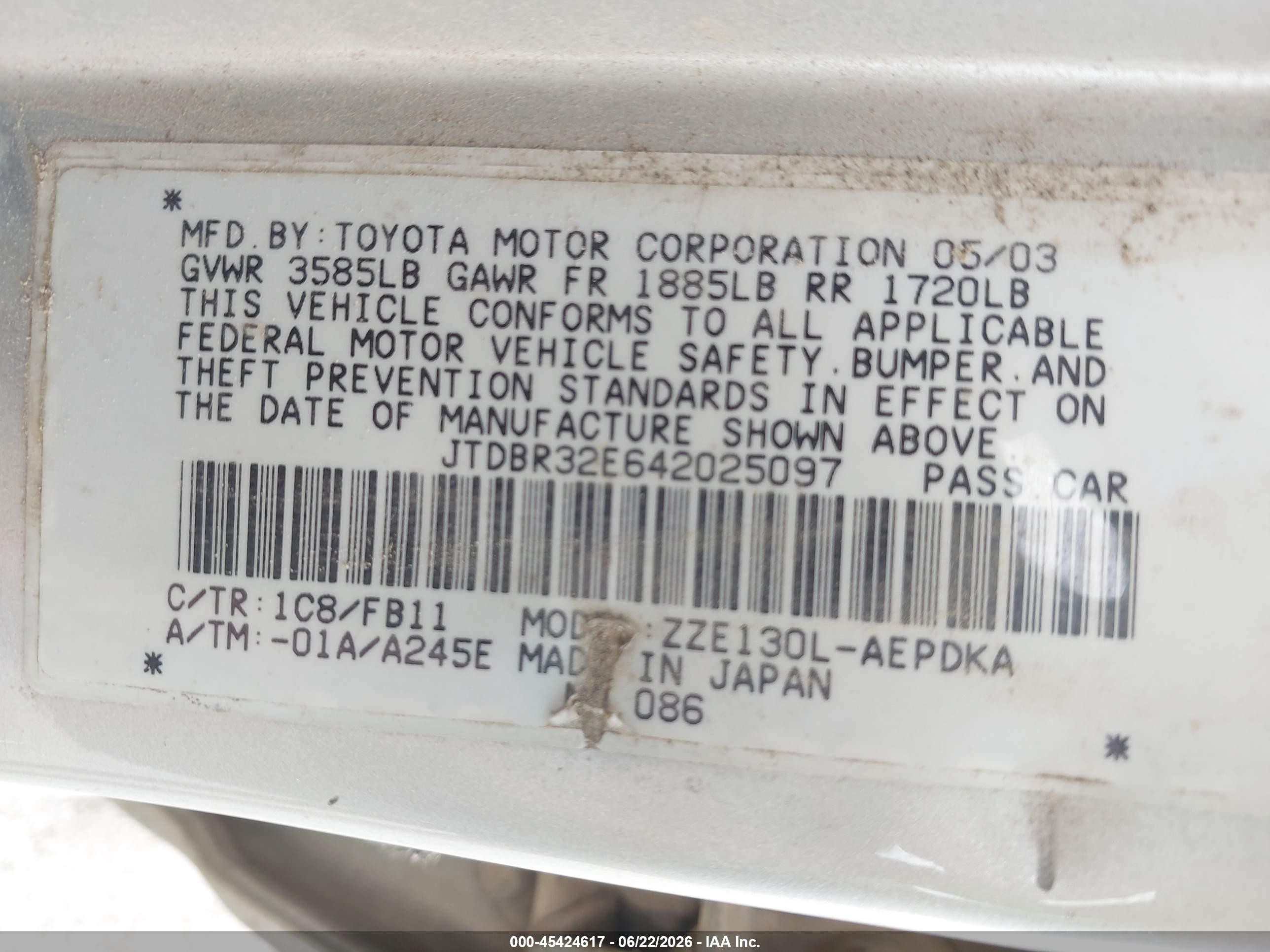 2004 Toyota Corolla Ce Silver vin: JTDBR32E642025097