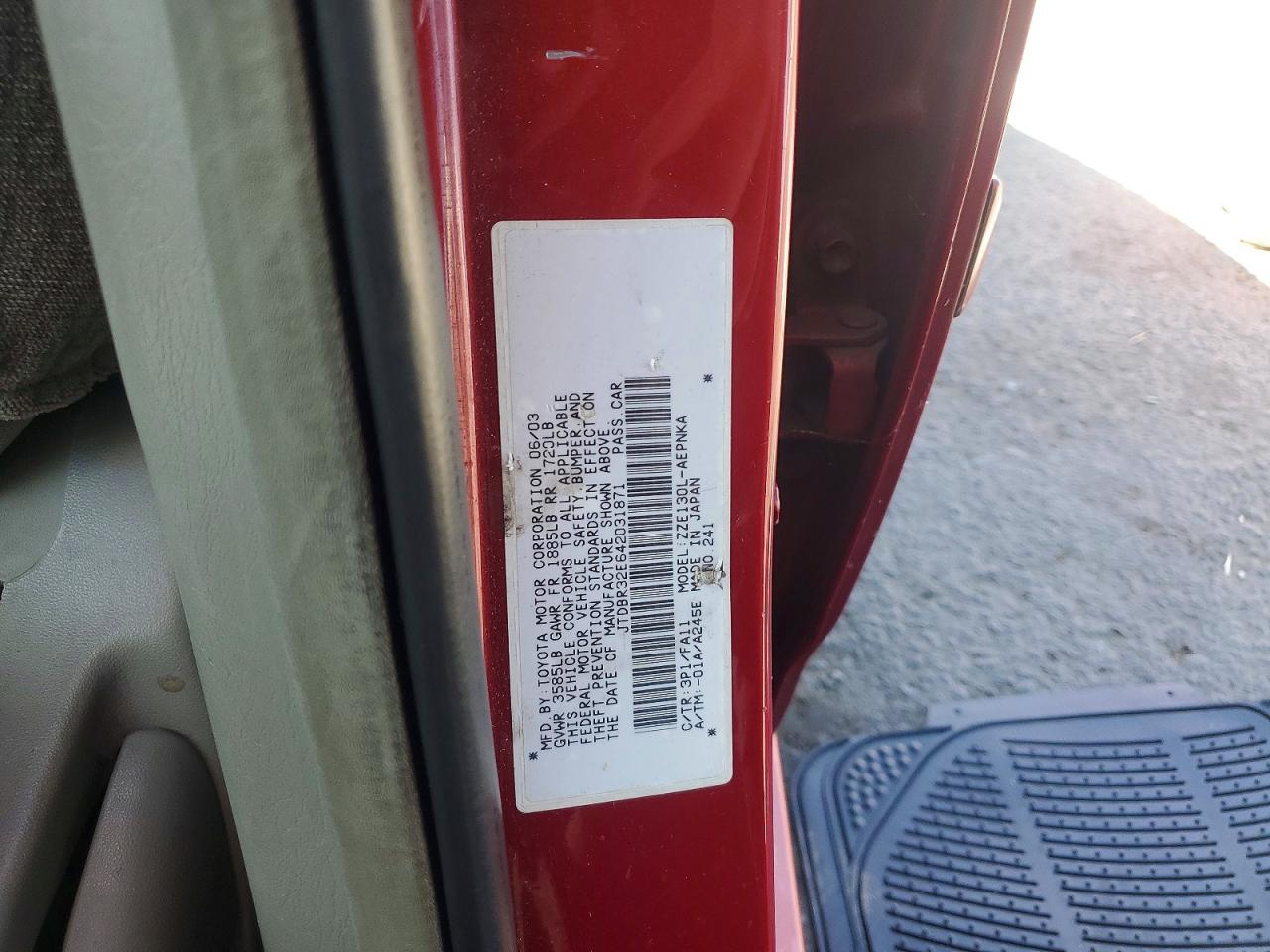 2004 Toyota Corolla Le Red vin: JTDBR32E642031871