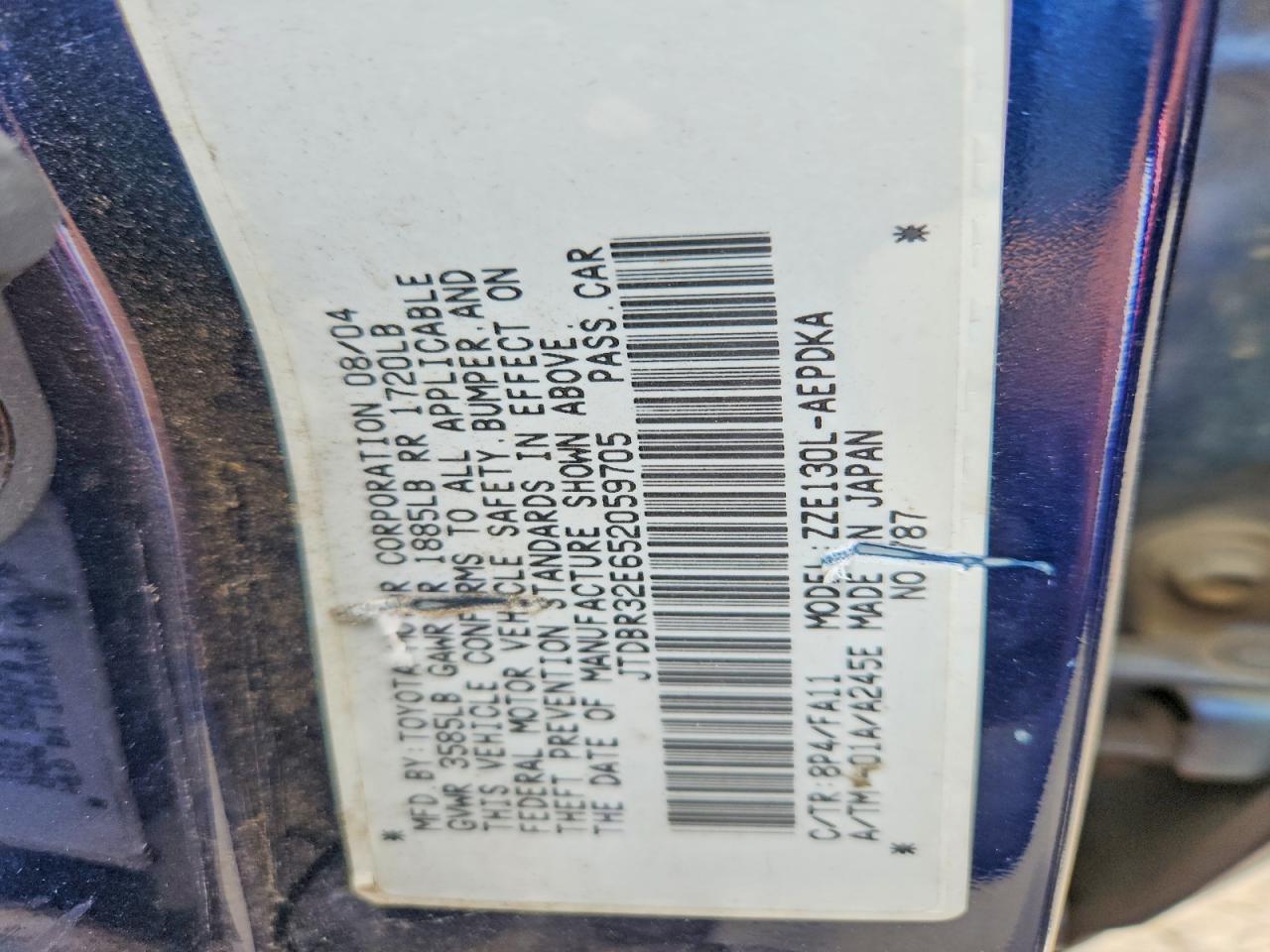 2005 Toyota Corolla Ce Blue vin: JTDBR32E652059705
