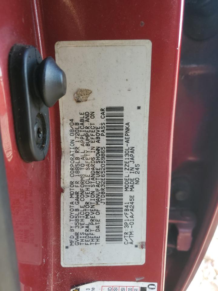 2005 Toyota Corolla Ce Red vin: JTDBR32E652059865