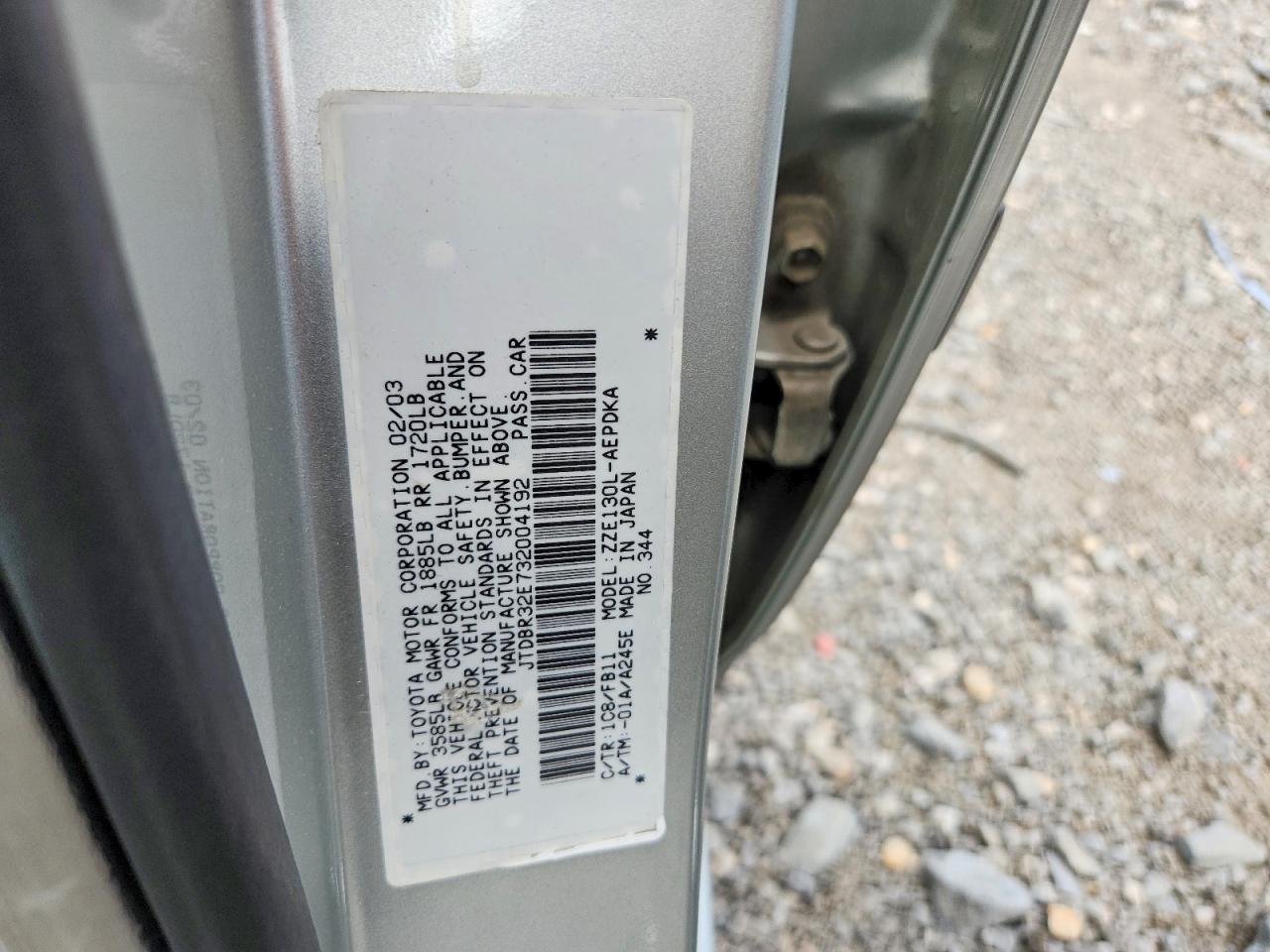 2003 Toyota Corolla Ce Silver vin: JTDBR32E732004192
