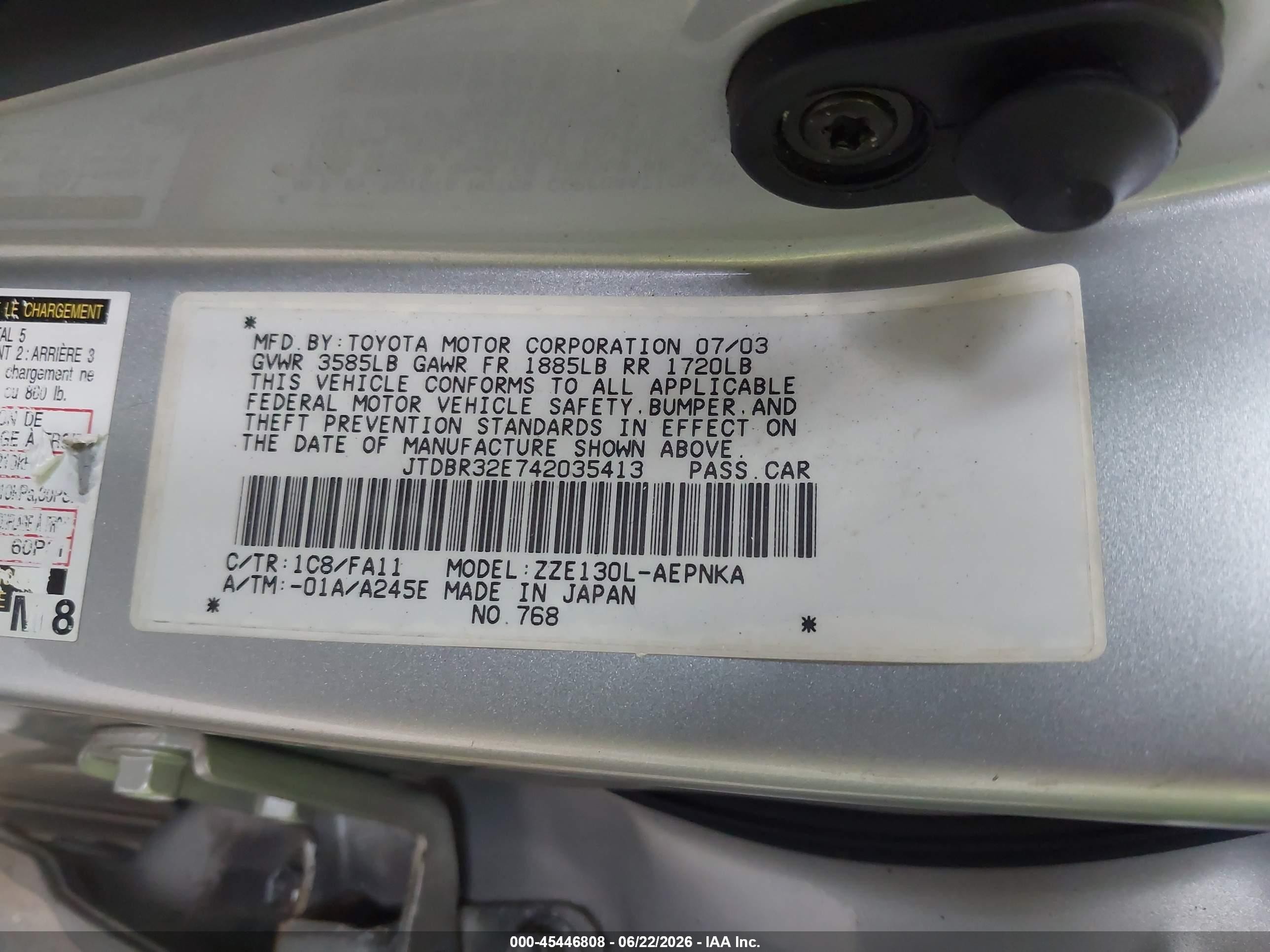 2004 Toyota Corolla Le Silver vin: JTDBR32E742035413