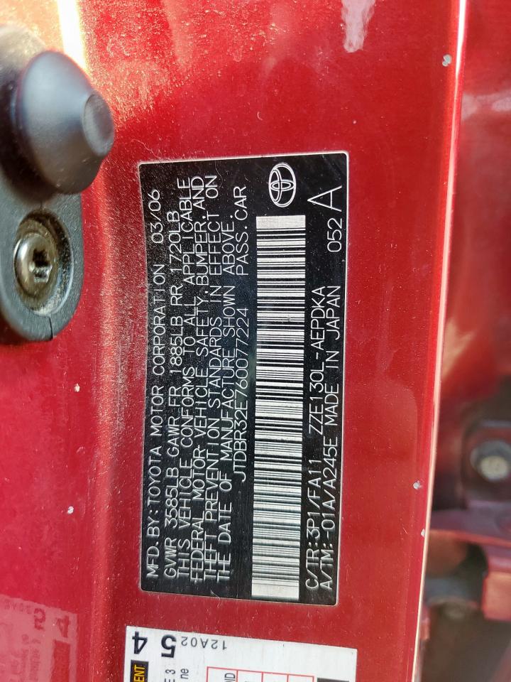 2006 Toyota Corolla Ce Red vin: JTDBR32E760077224
