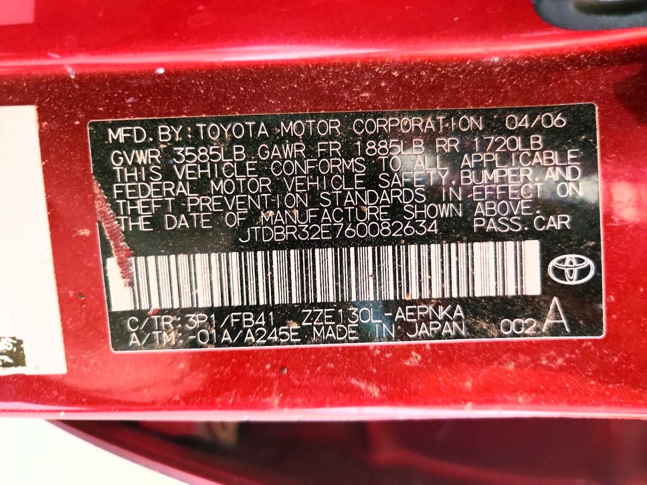 2006 Toyota Corolla Le Темно-бордовый vin: JTDBR32E760082634