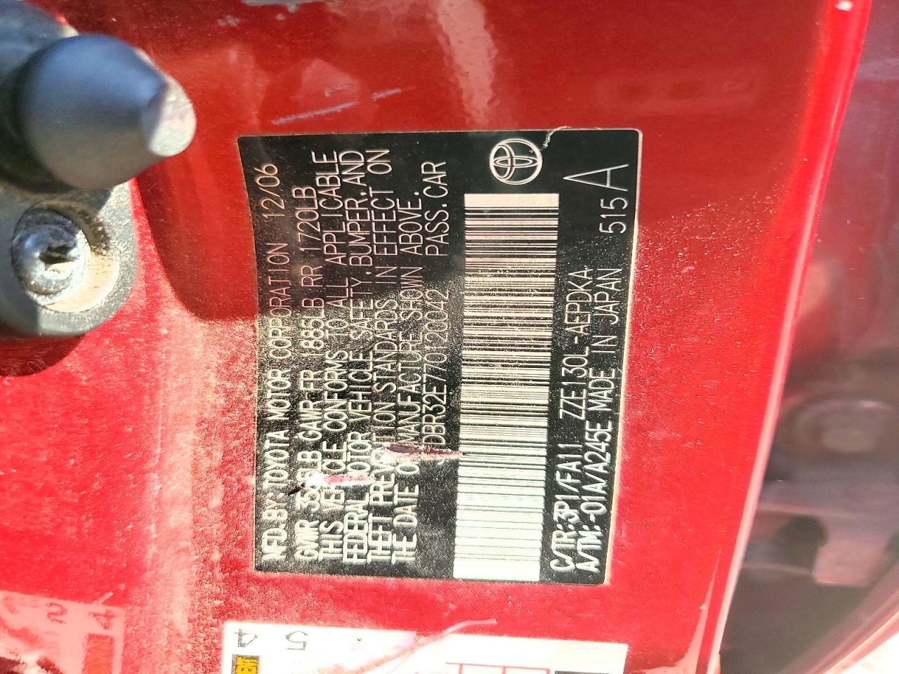 2007 Toyota Corolla Ce Red vin: JTDBR32E770120042