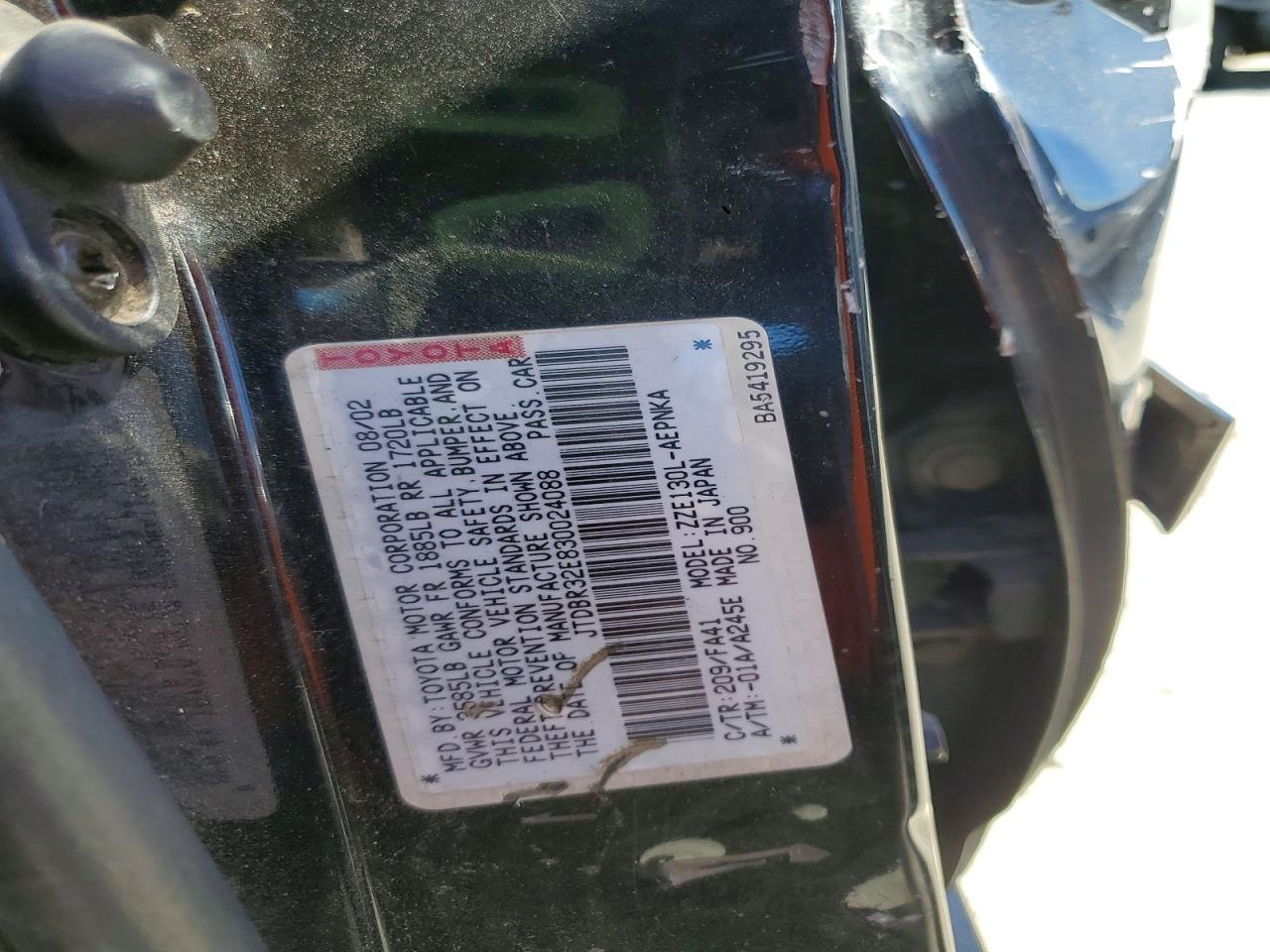 2003 Toyota Corolla Le Black vin: JTDBR32E830024088